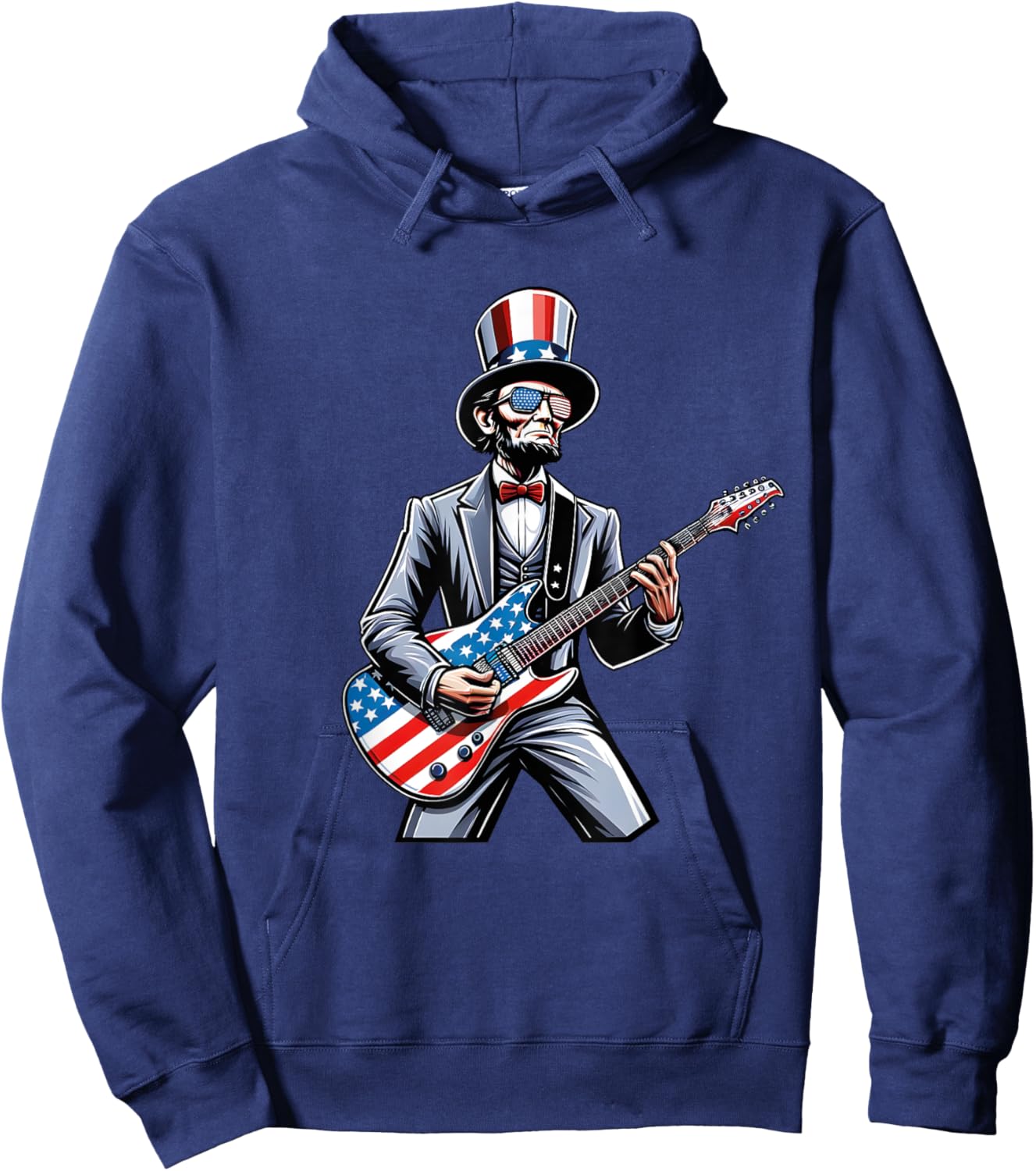 Lincoln 4th Of July Abe Merica Guitar Patriotic Lincoln Rock Men Hoodie - Hoodie | Navy