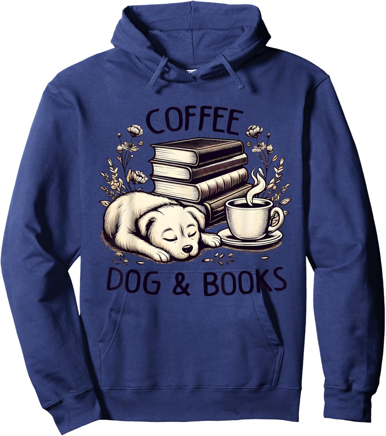 Funny Cute Coffee Dog Books Lover Gift Women Men Kids Hoodie - Hoodie | Navy