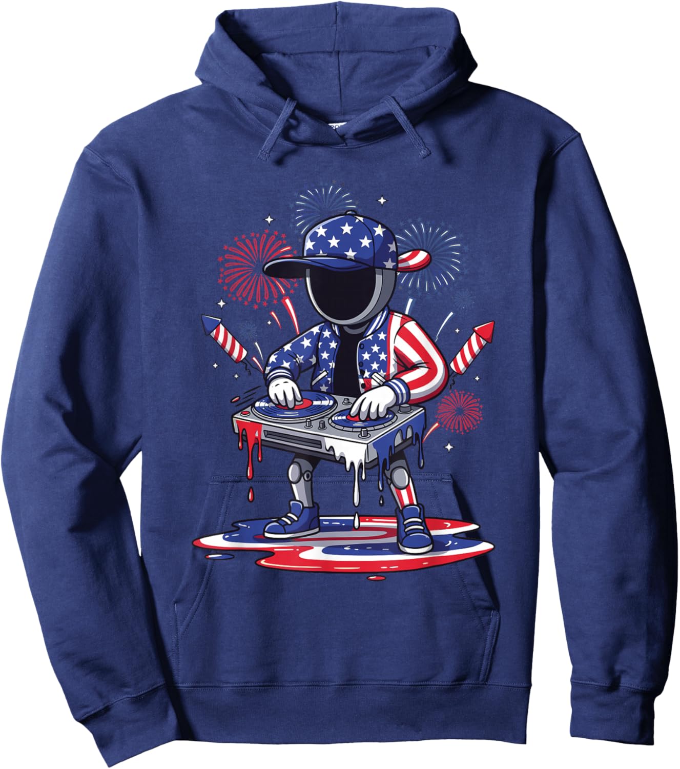 USA Flag DJ Robot Mixing Music for Independence Day Party Hoodie - Hoodie | Navy