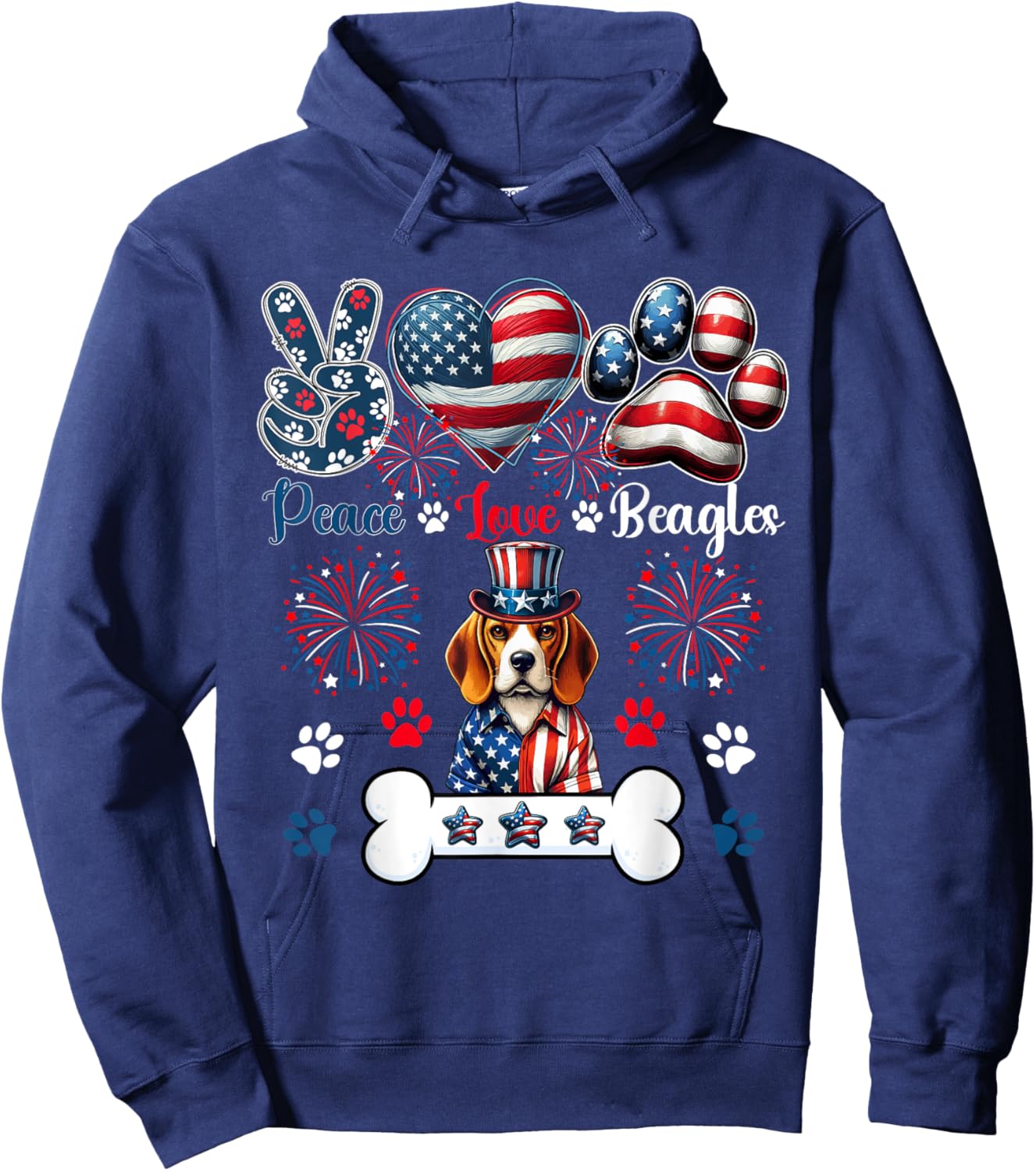 Peace Love Beagles 4th Of July Owner Lover Patriotic Hoodie - Hoodie | Navy
