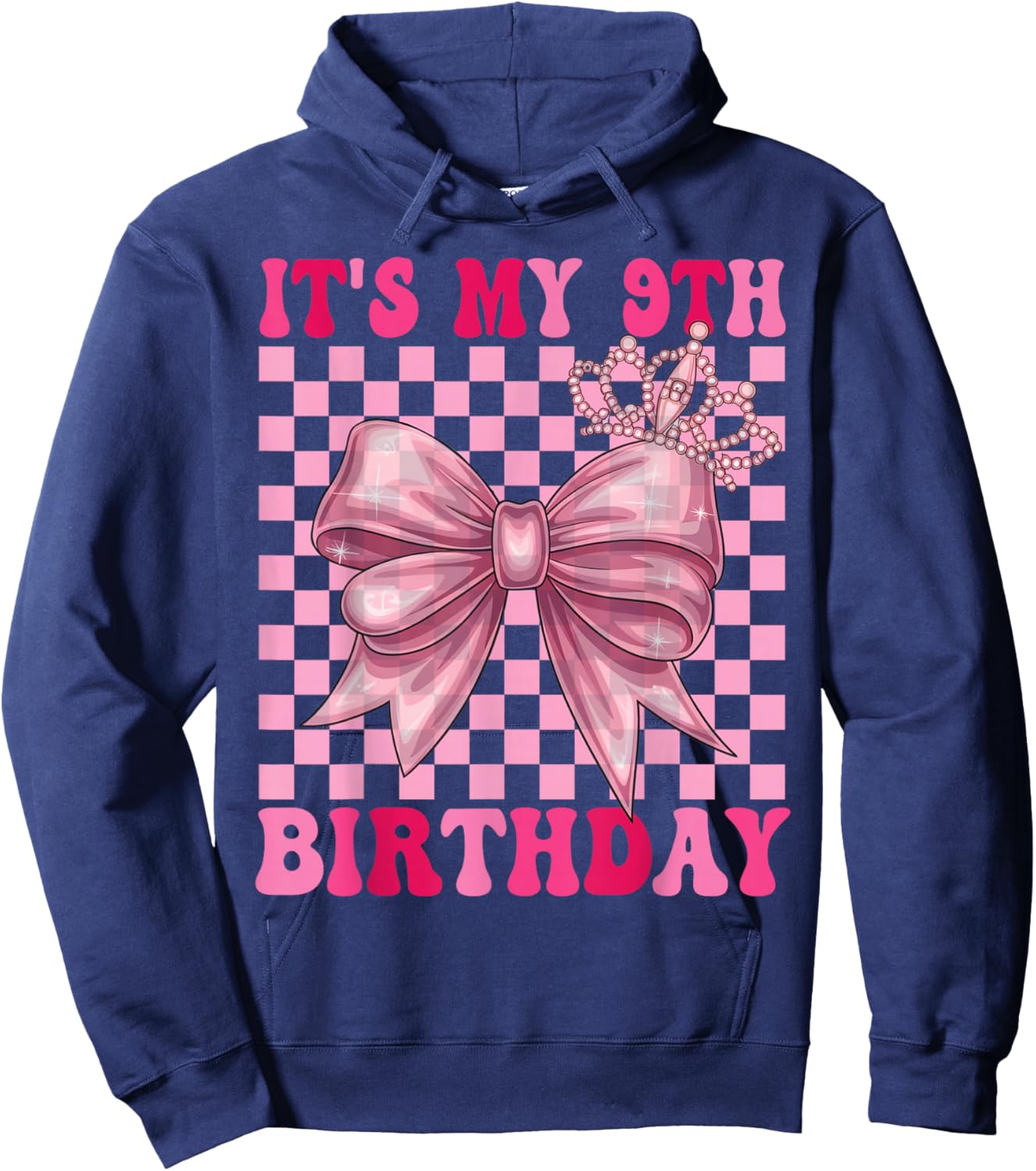 Its My 9th Birthday Girl Coquette Bow 9 Year Old Party Girl Hoodie - Hoodie | Navy