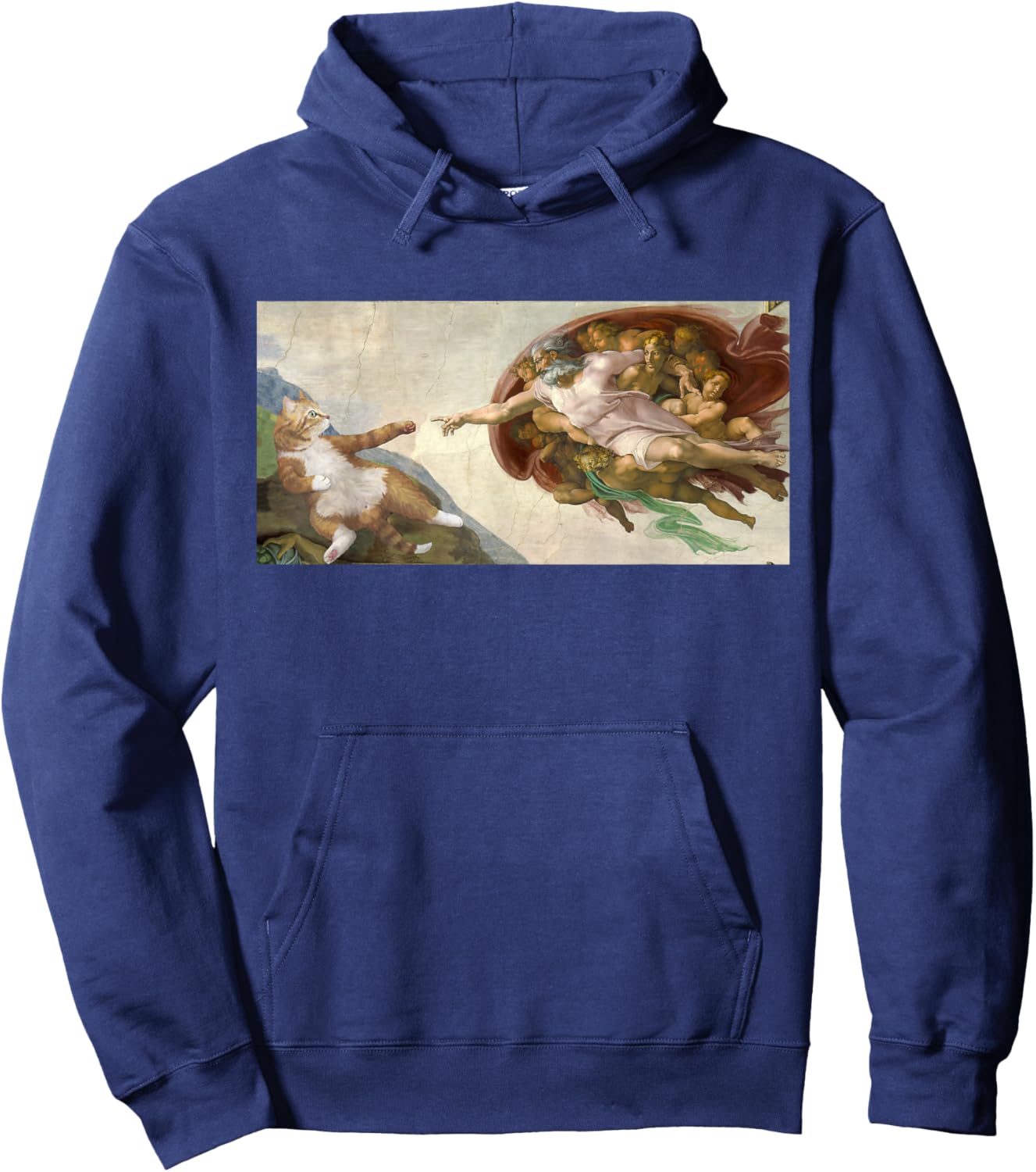 Funny Cat God Creation of Adam Art Michelangelo Jesus Art Women Kids Hoodie - Hoodie | Navy