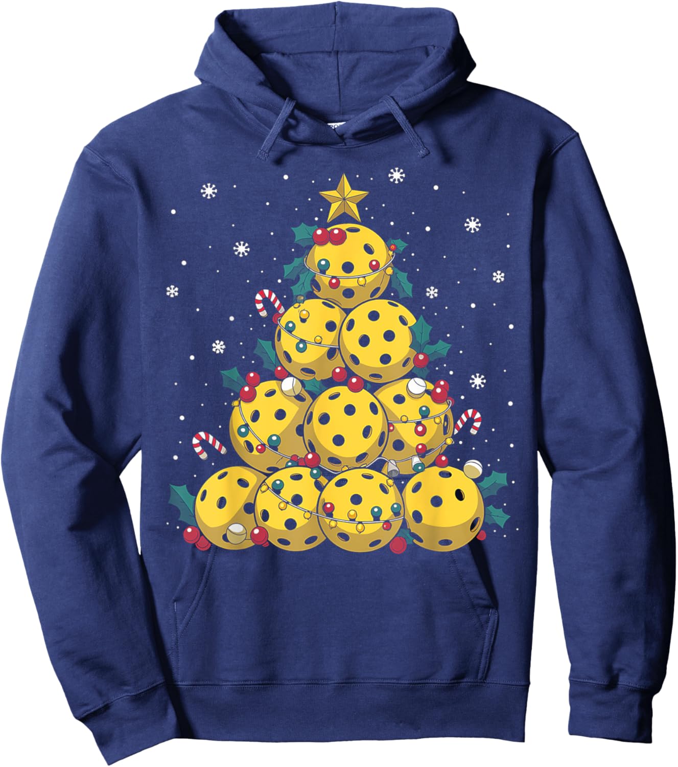 Funny Pickleball Christmas Tree Lights Christmas Men Women Hoodie - Hoodie | Navy