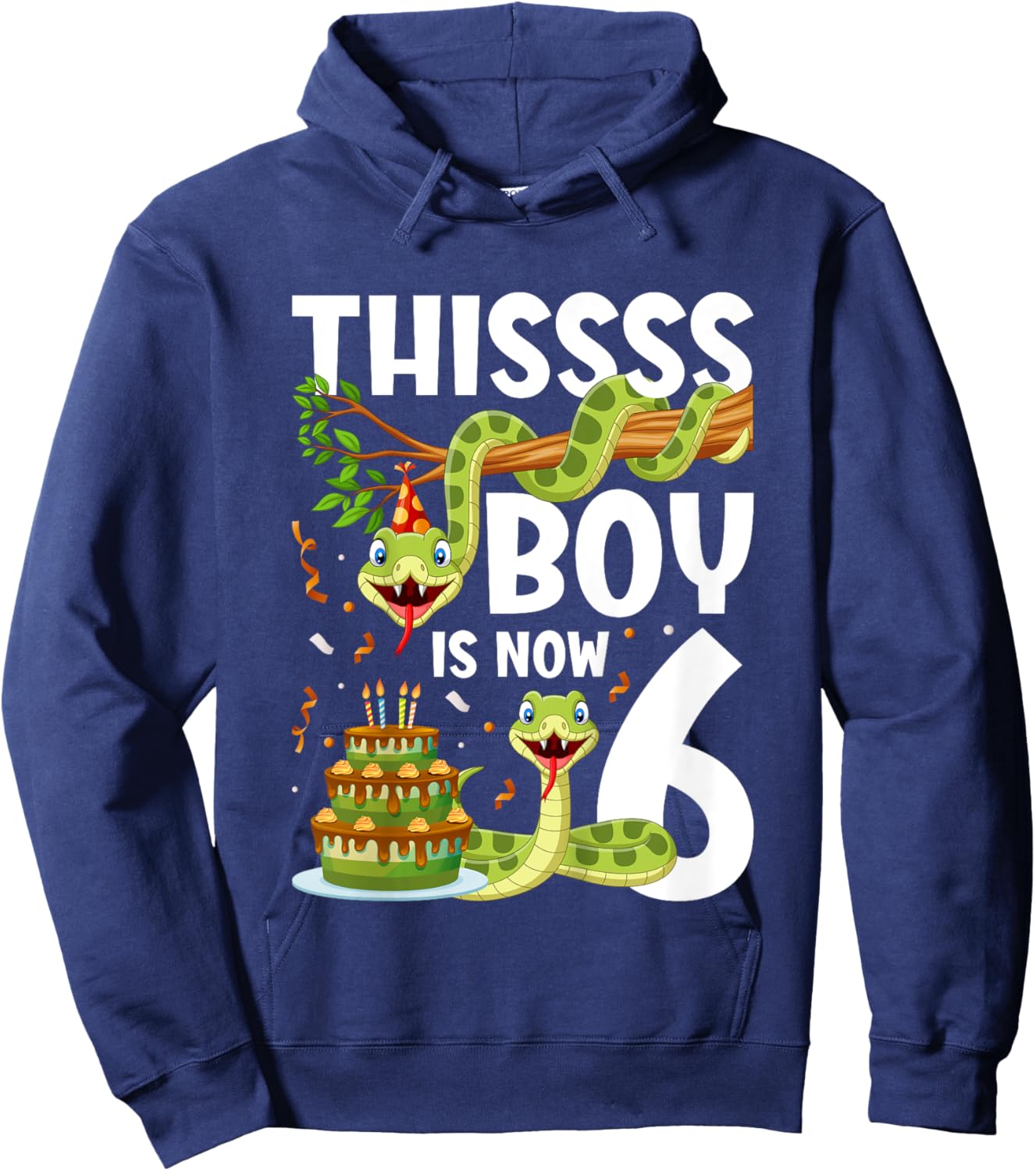 Kids 6th Reptile Birthday 6 Year Old Boy Snake Birthday Party Hoodie - Hoodie | Navy