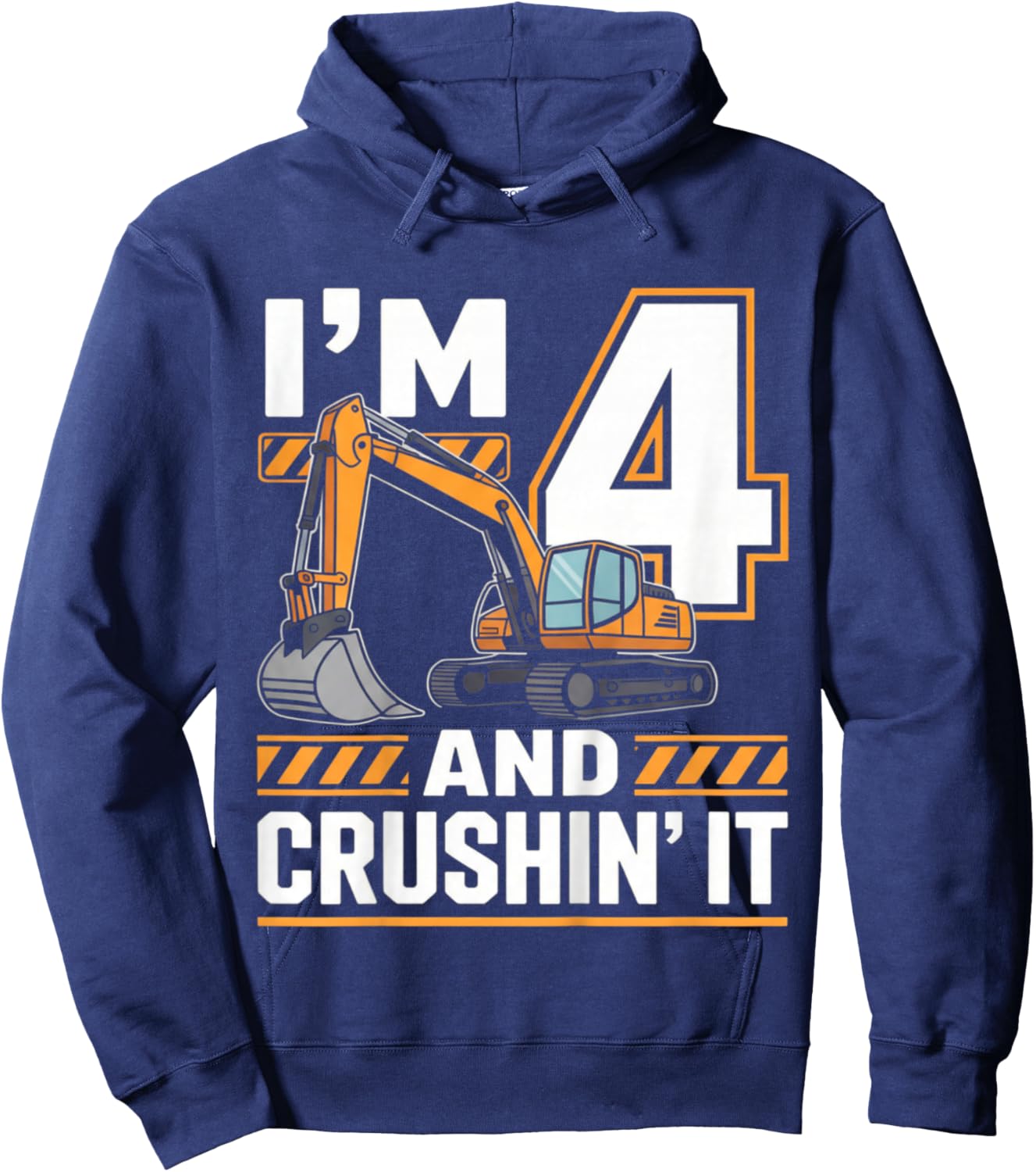 Kids Four 4yr 4th Birthday Construction Truck 4 Year Old Boy Hoodie - Hoodie | Navy