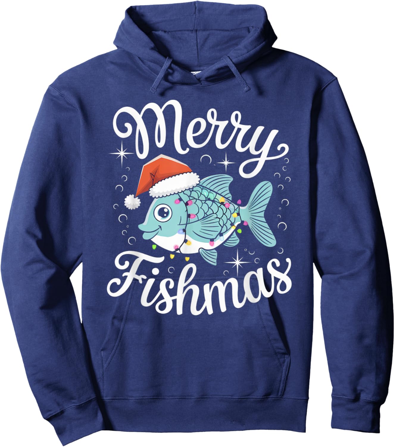 Merry Fishmas Cute Fish Christmas Decor with Santa Hat and Hoodie - Hoodie | Navy