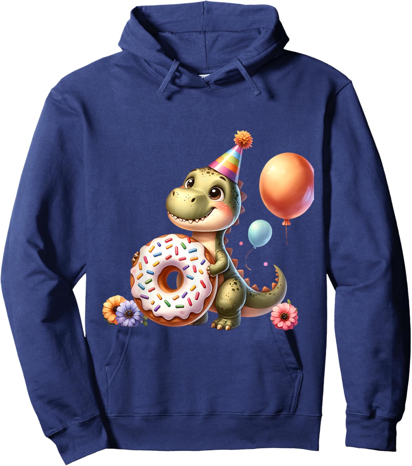 Cute Dinosaur with Donut Birthday Celebration Hoodie - Hoodie | Navy