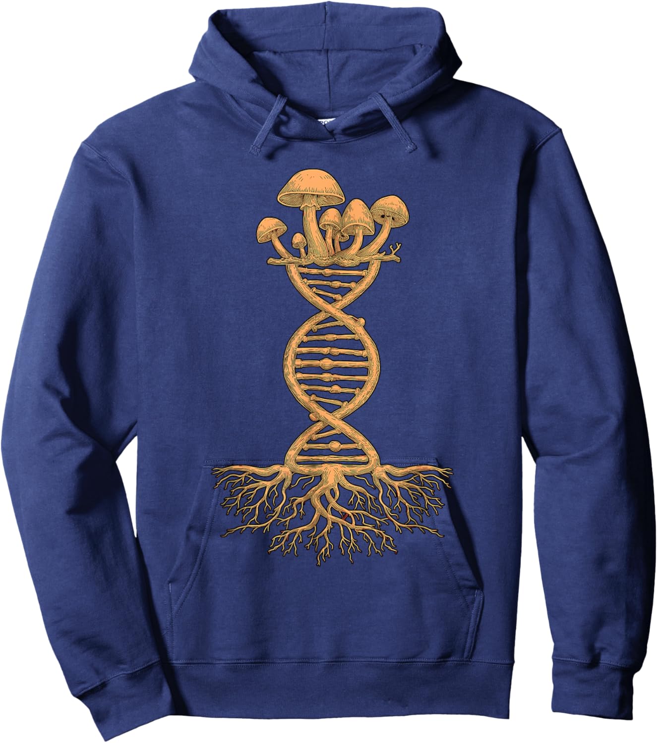 Mushroom DNA Helix Design with Roots and Fungi Artwork Hoodie - Hoodie | Navy
