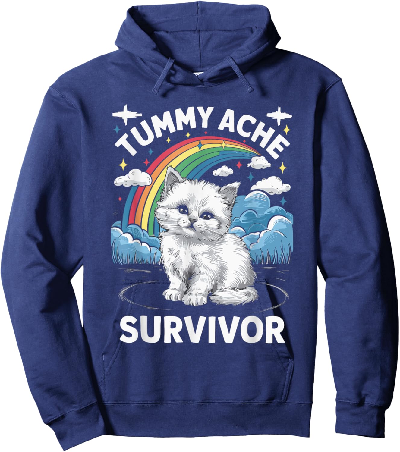 Oddly Specific Meme Stomach Ache Funny Black Tummy Ache Survivor Cat Hoodie - Hoodie | Navy