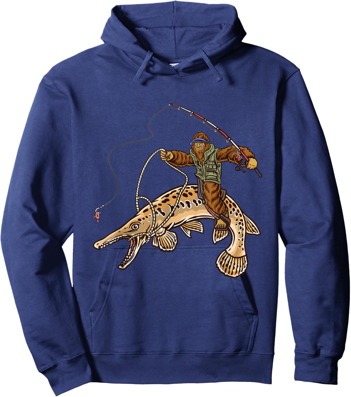 Alligator Gar Fishing Bigfoot Fisherman , Small, Black Hoodie - Hoodie | Navy