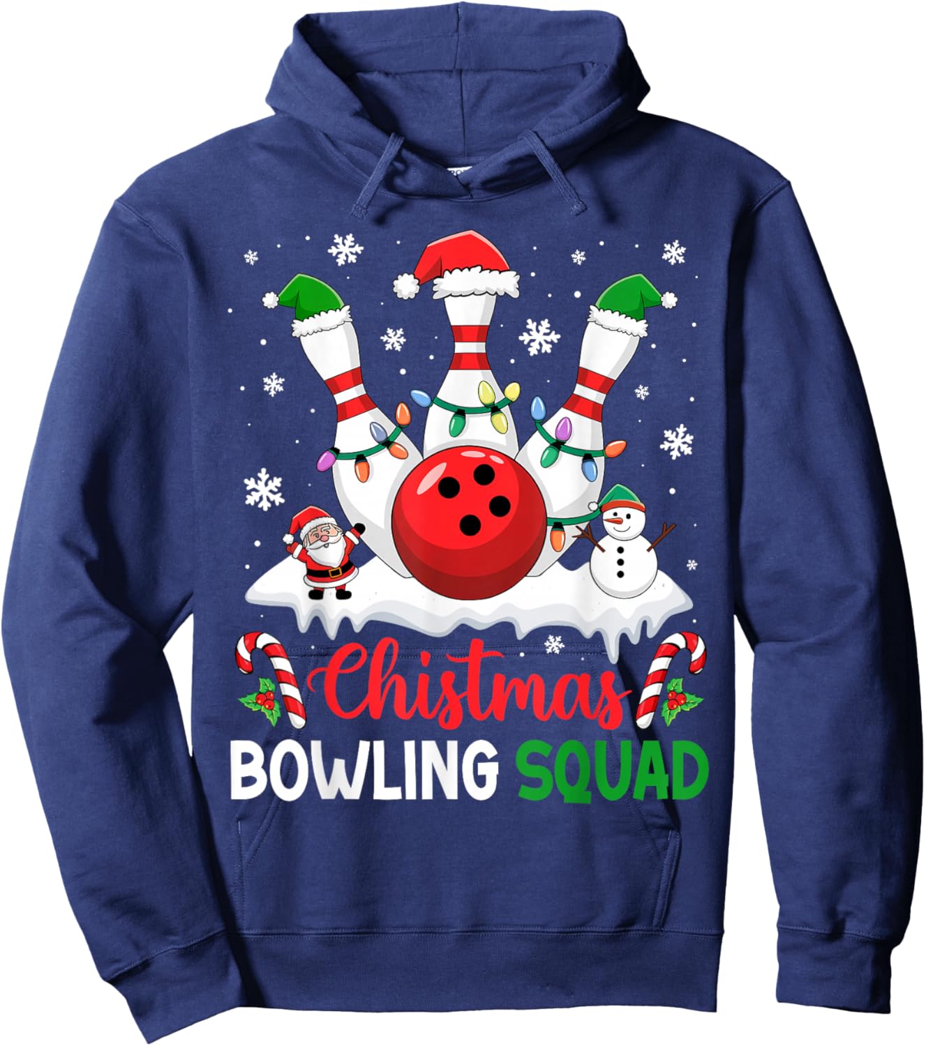 Christmas Bowling Squad Xmas Lights Santa Bowling Player Hoodie - Hoodie | Navy