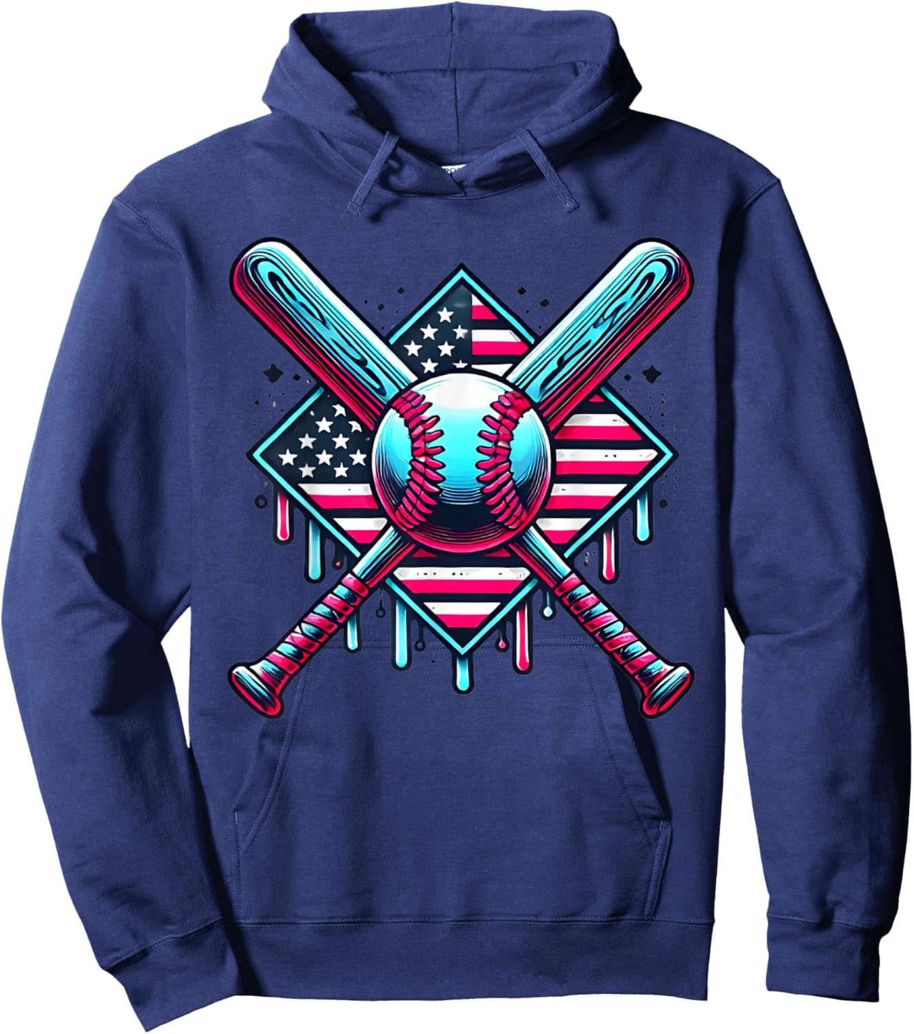 Baseball Drip For Boys American Flag USA Graphic Patriotic Hoodie - Hoodie | Navy