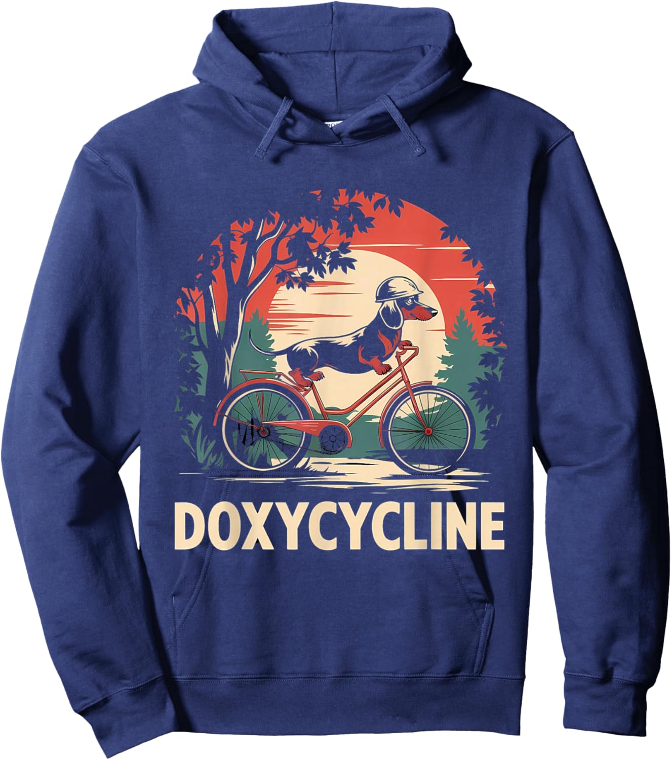 Dachshund on Bicycle Doxycycline Pharmacy Pun Dog Pharmacist Hoodie - Hoodie | Navy