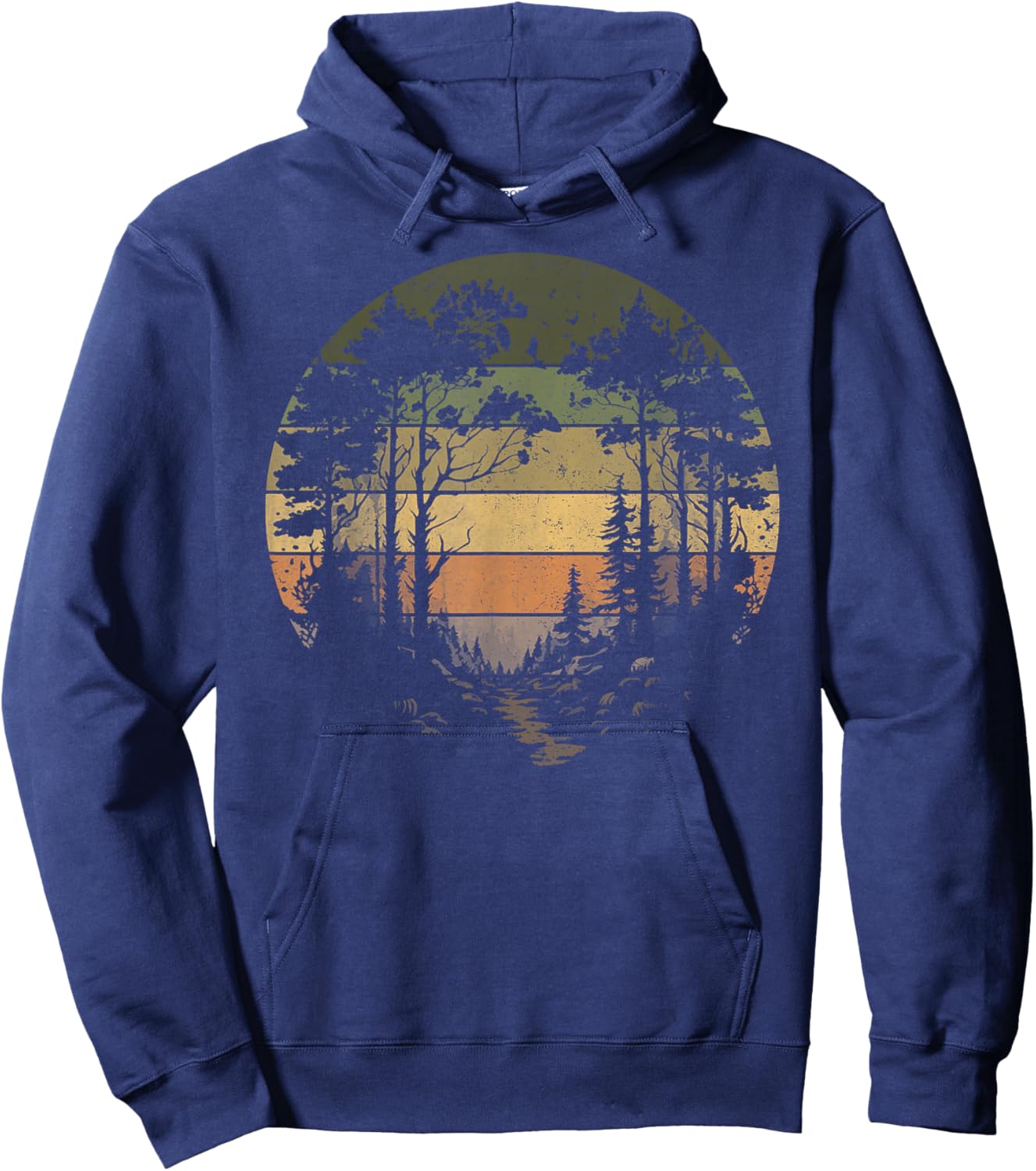 Trees Wildlife Nature Vintage Retro Forest Man Woman Girl Hoodie - Hoodie | Navy