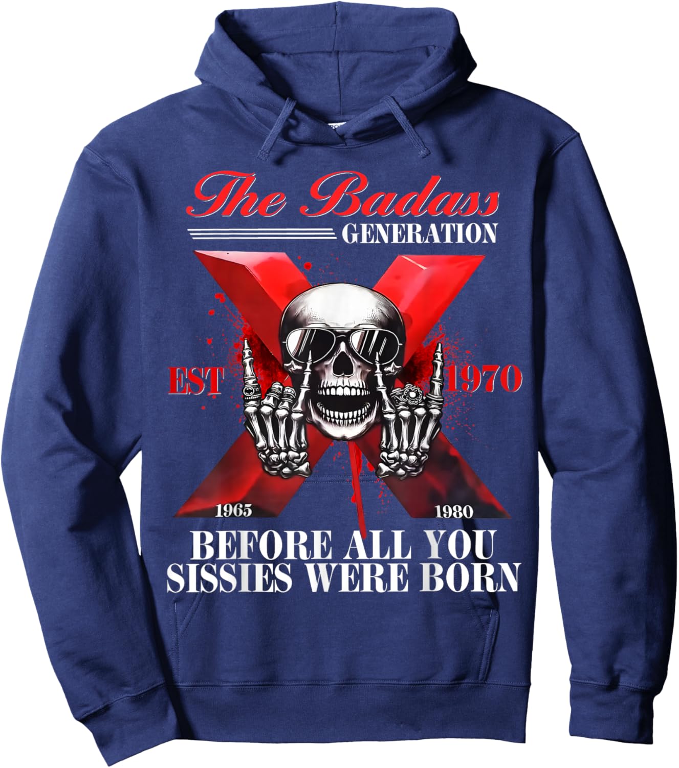 Gen X Badass Generation Lustiges Skelett Shirt Gen X Est 1970 Hoodie - Hoodie | Navy