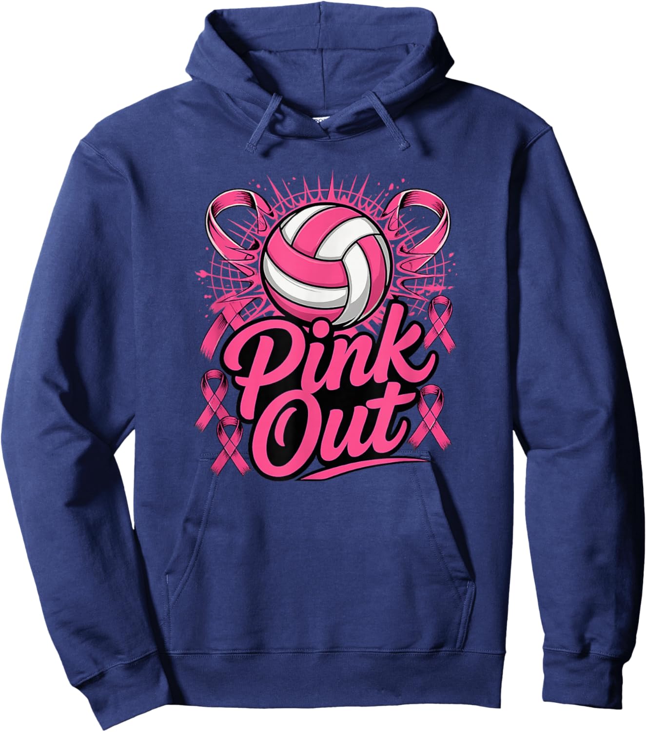 Volleyball Pink Out Breast Cancer Awareness Pink Ribbon Hoodie - Hoodie | Navy
