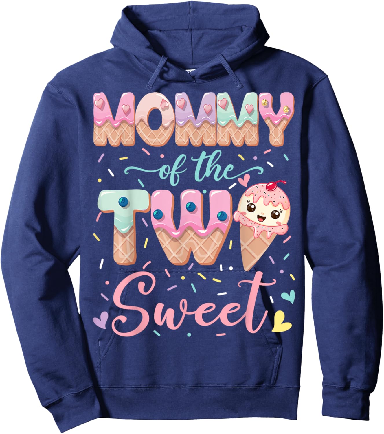Mommy Of The Two Sweet Ice Cream Lover 2Nd Birthday Girl Hoodie - Hoodie | Navy