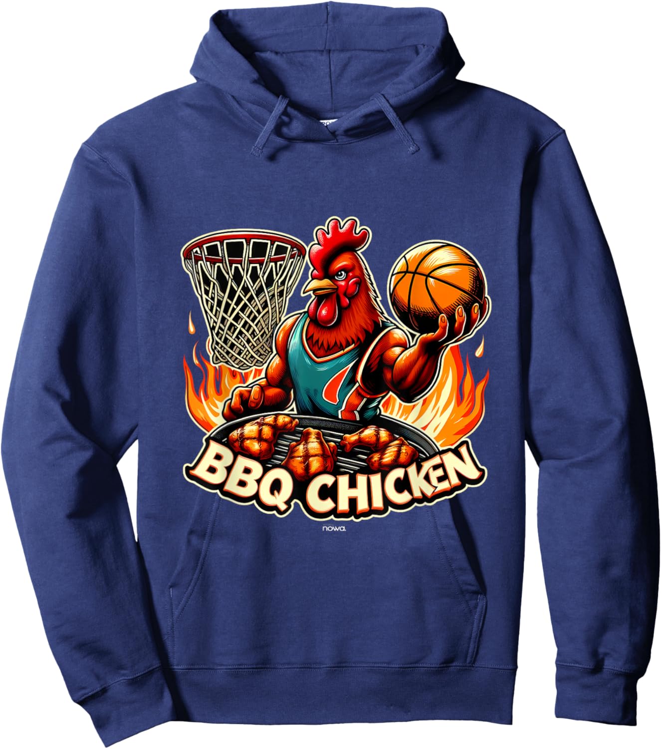 Bbq Chicken with Grill on Flames Playing Basketball Hoodie - Hoodie | Navy
