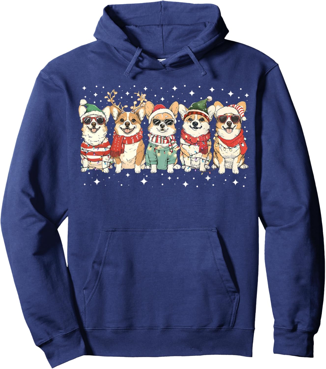 Corgi Santa Christmas Lights Xmas PJ Dog Lover Merry Corgmas Hoodie - Hoodie | Navy