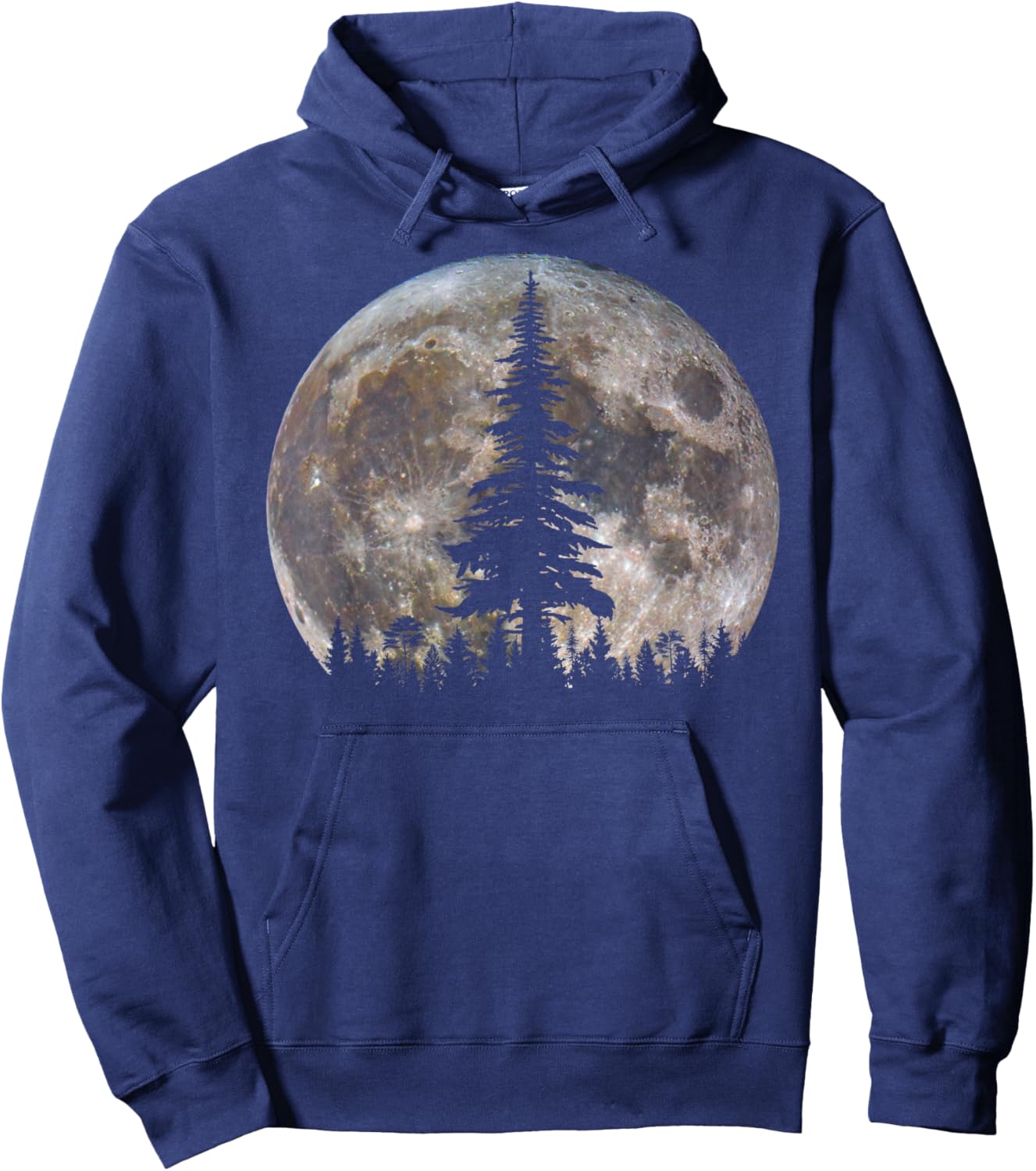 Retro Full Moon Minimalist Pine Tree Vintage Wildlife Trees Hoodie - Hoodie | Navy