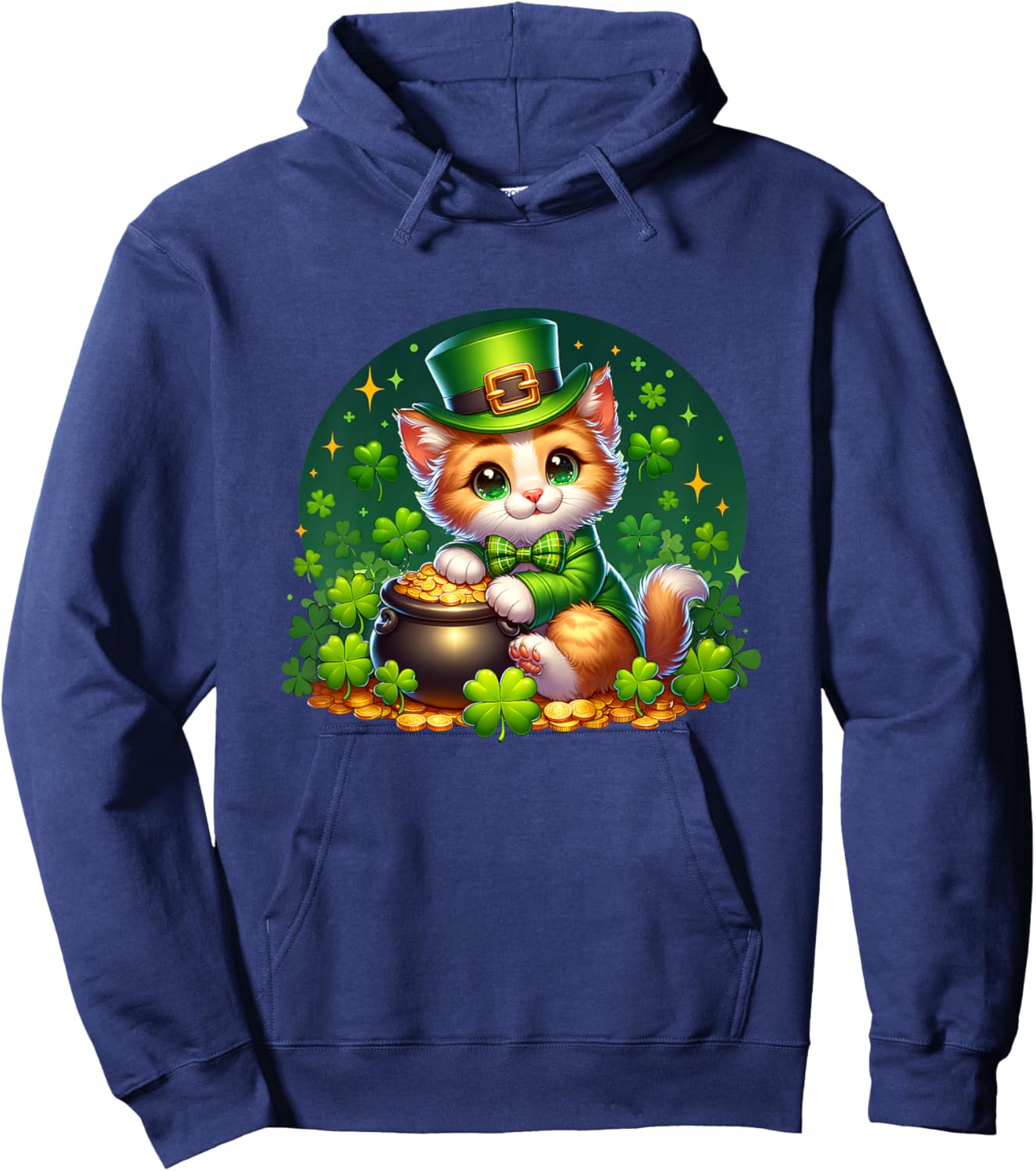 Kids St. Patrick's Day Cat Leprechaun Kitten Irish Toddler Girls Hoodie - Hoodie | Navy