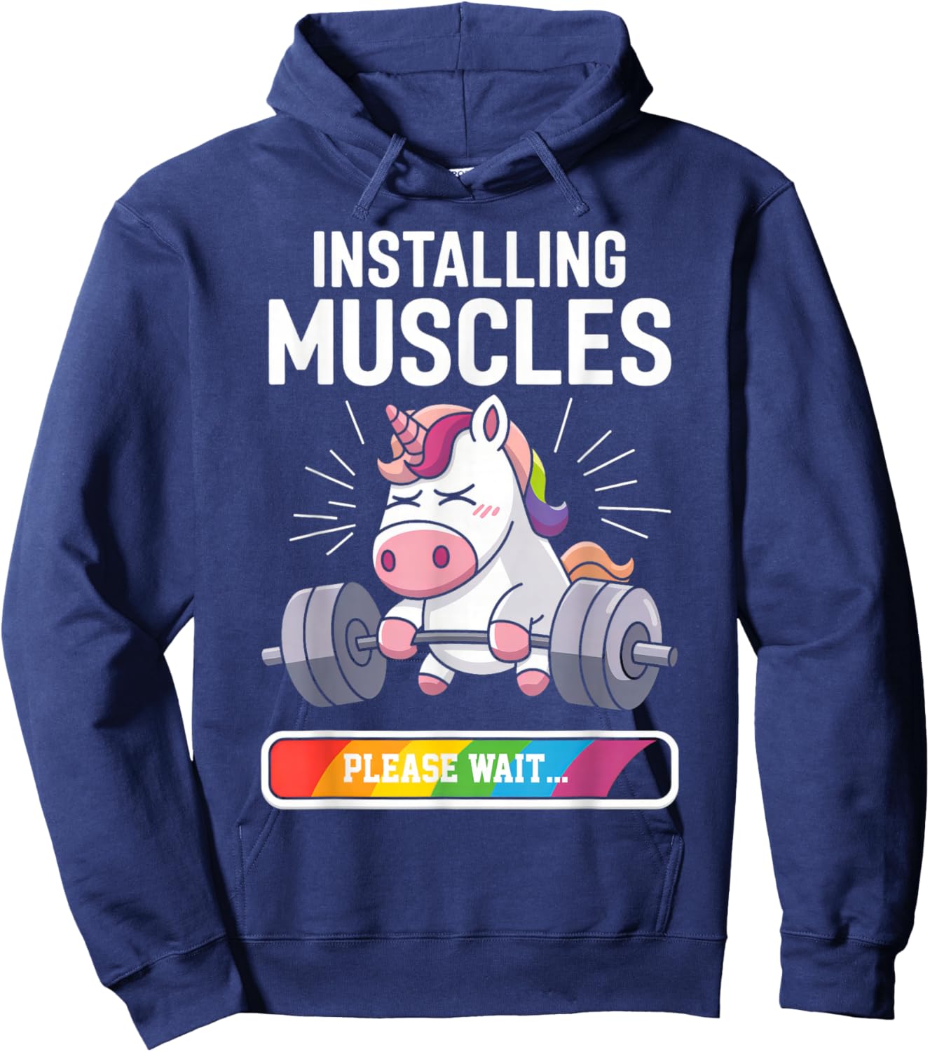 Installing Muscles Unicorn Workout Gym Fitness Weightlifting Hoodie - Hoodie | Navy