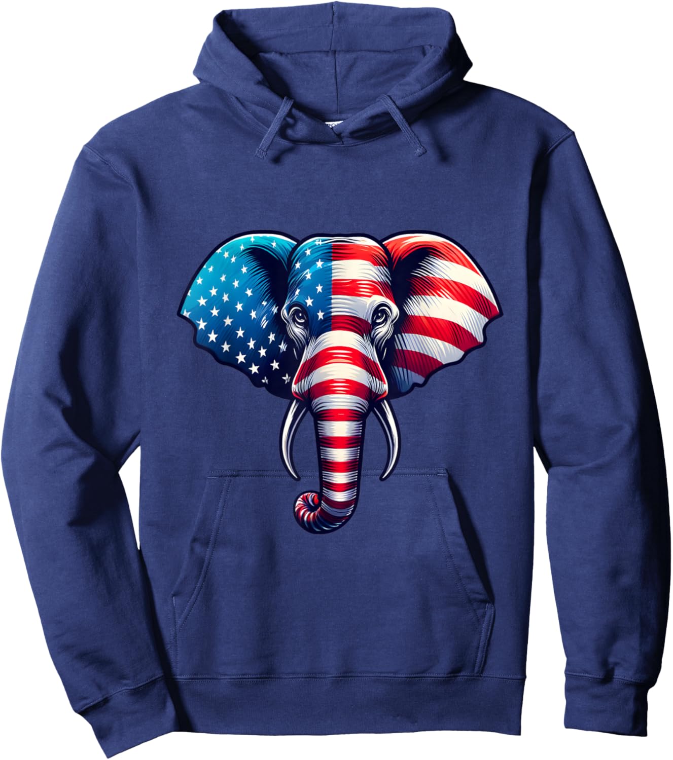 American Flag Elephant 4th of July Patriotic Elephant Face Hoodie - Hoodie | Navy
