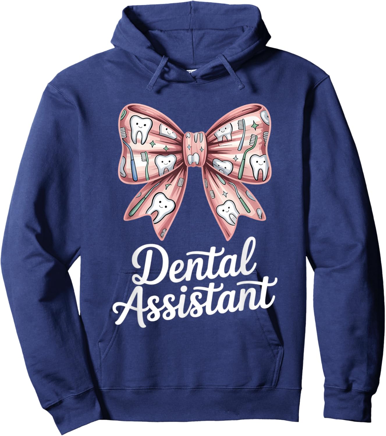 Cute Dental Assistant Bow with Toothbrush Pattern Hoodie - Hoodie | Navy