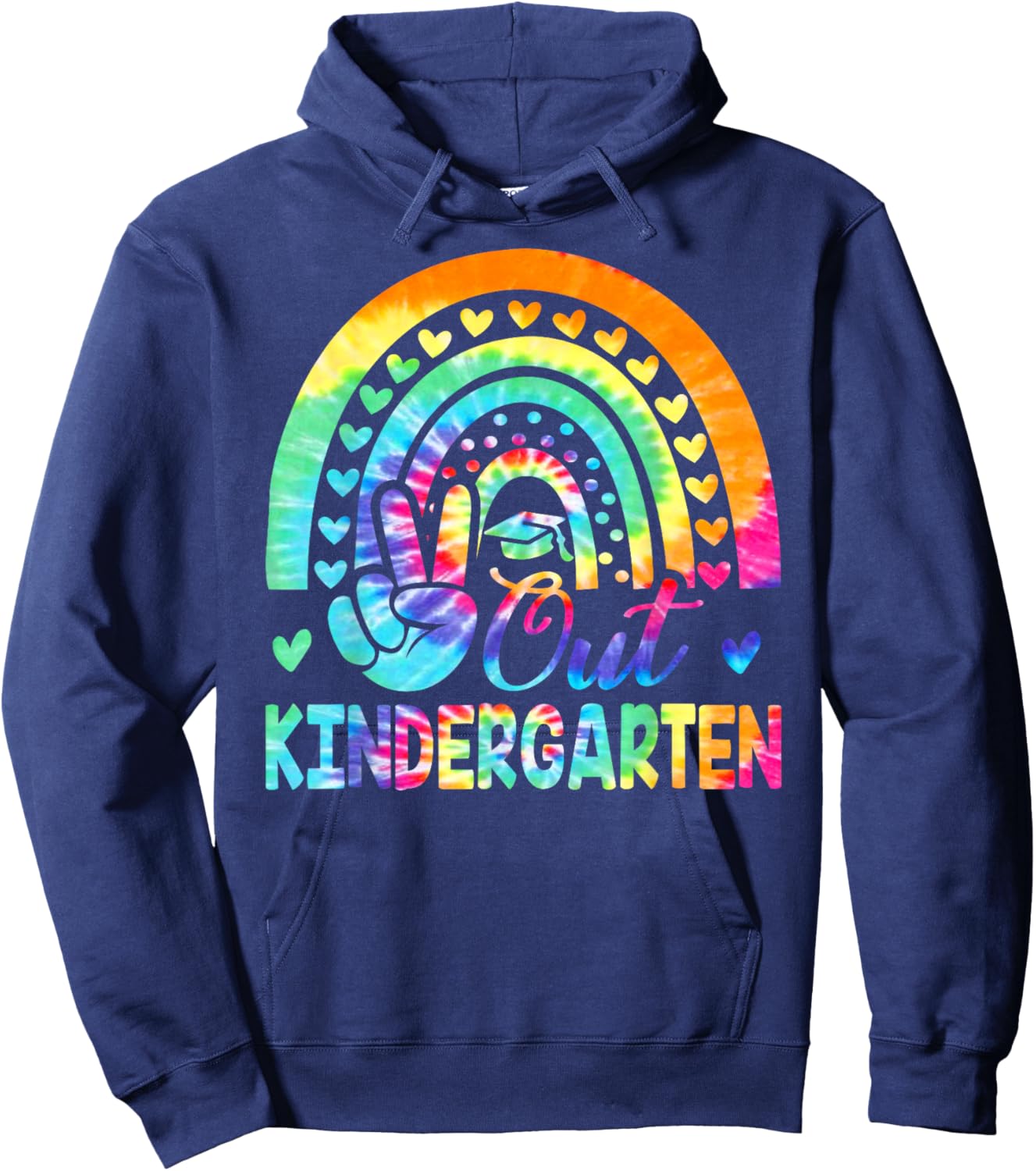 Cute Tie Dye Rainbow Peace Out Kindergarten Last Day Hoodie - Hoodie | Navy