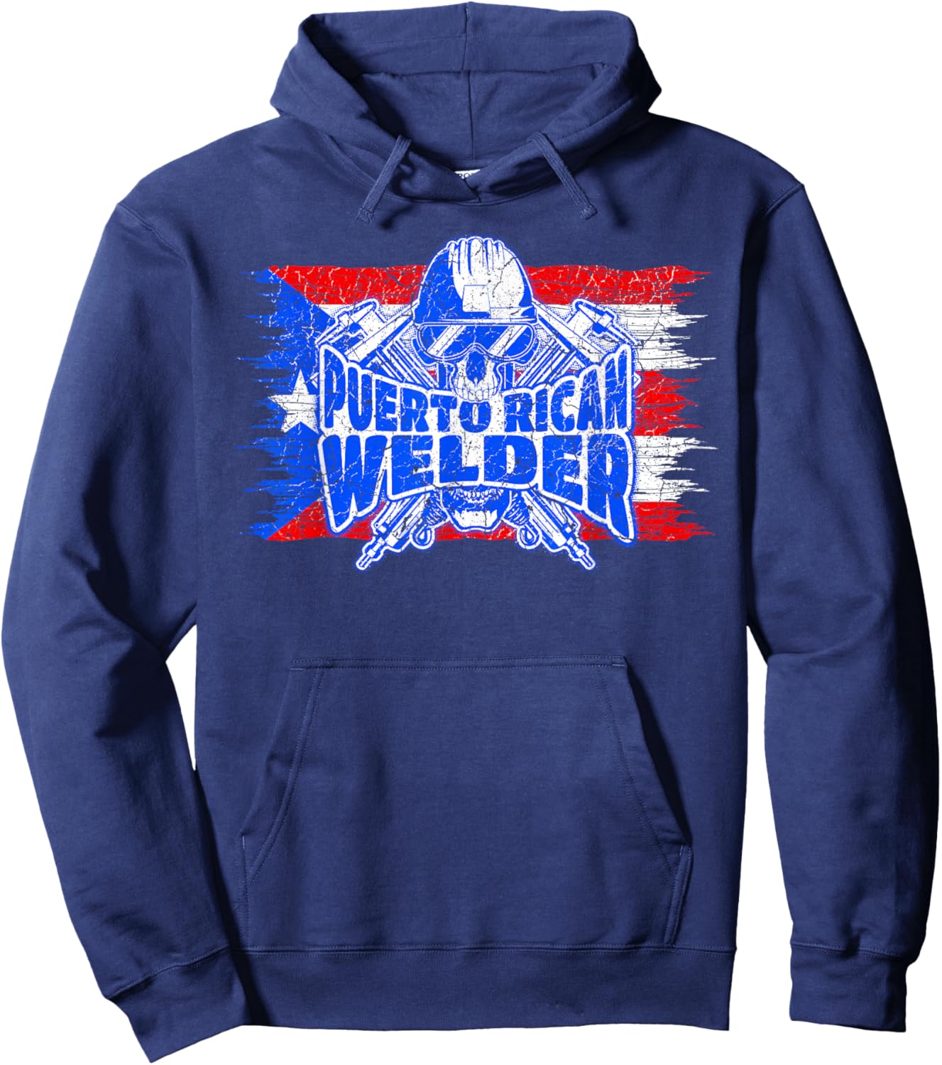 Proud Puerto Rican Welder Skull with Flag of Puerto Rico Hoodie - Hoodie | Navy