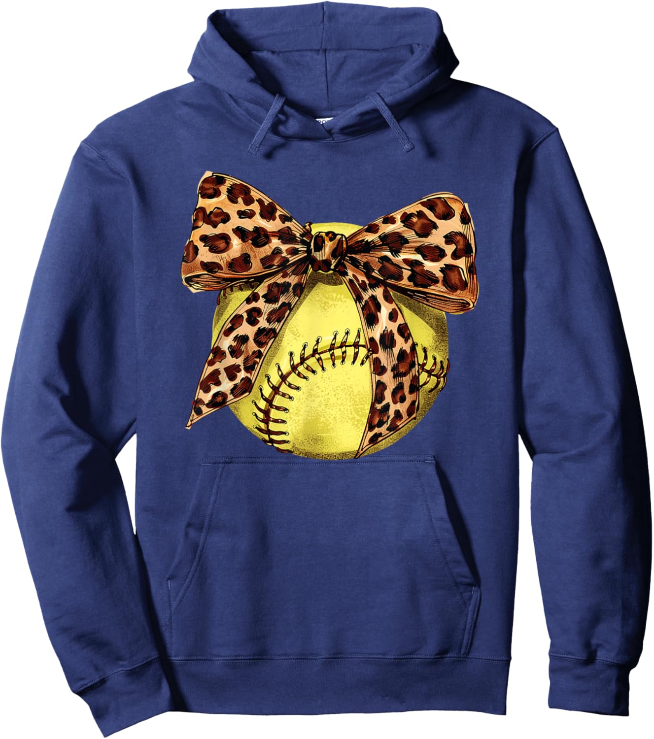 Girls Softball Leopard Animal Print Bow Ribbon Mom Daughter Hoodie - Hoodie | Navy