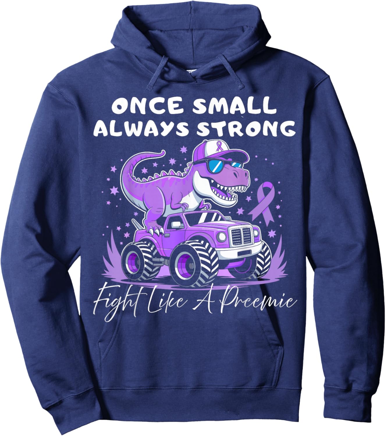 Once Small Always Strong Preemie boy Cool t-rex Prematurity Hoodie - Hoodie | Navy
