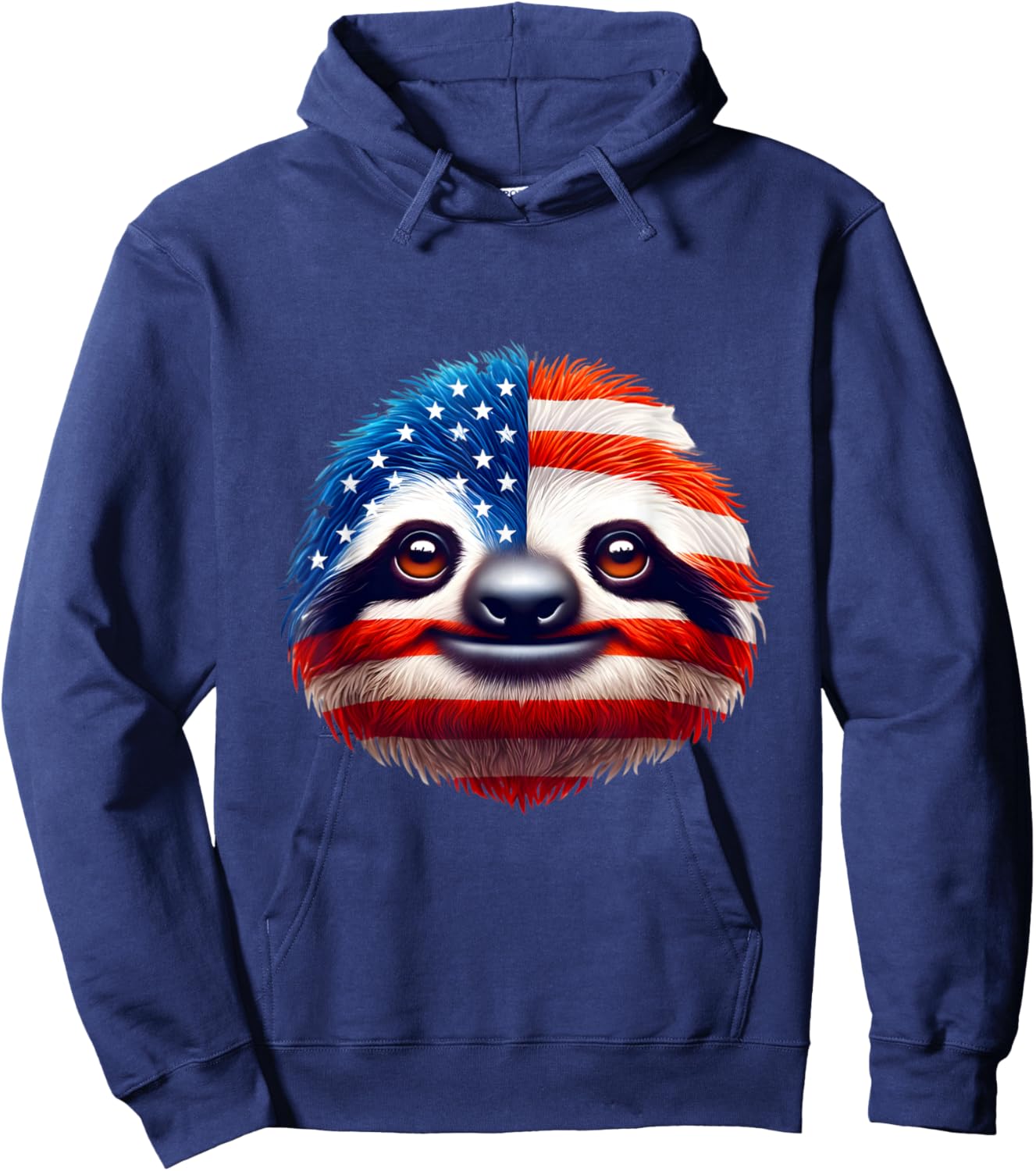 American Flag Sloth Lover 4th of July Patriotic Women Men Hoodie - Hoodie | Navy
