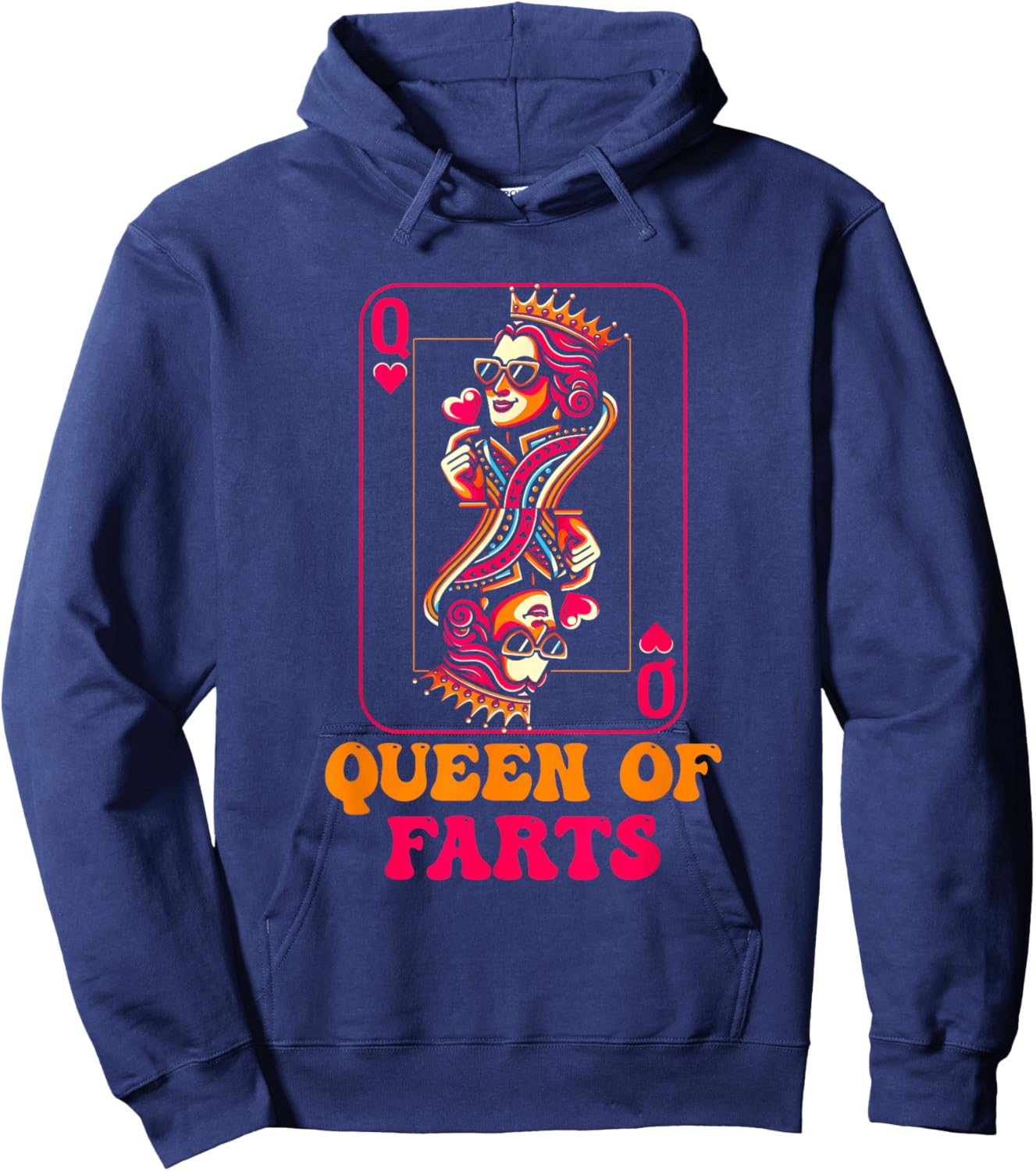 Queen of Farts Parody Playing Card with Lady Crowned Retro Hoodie - Hoodie | Navy