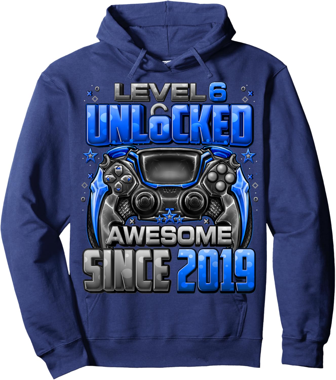 Level 6 Unlocked Awesome Since 2019 6th Birthday Gaming Hoodie - Hoodie | Navy