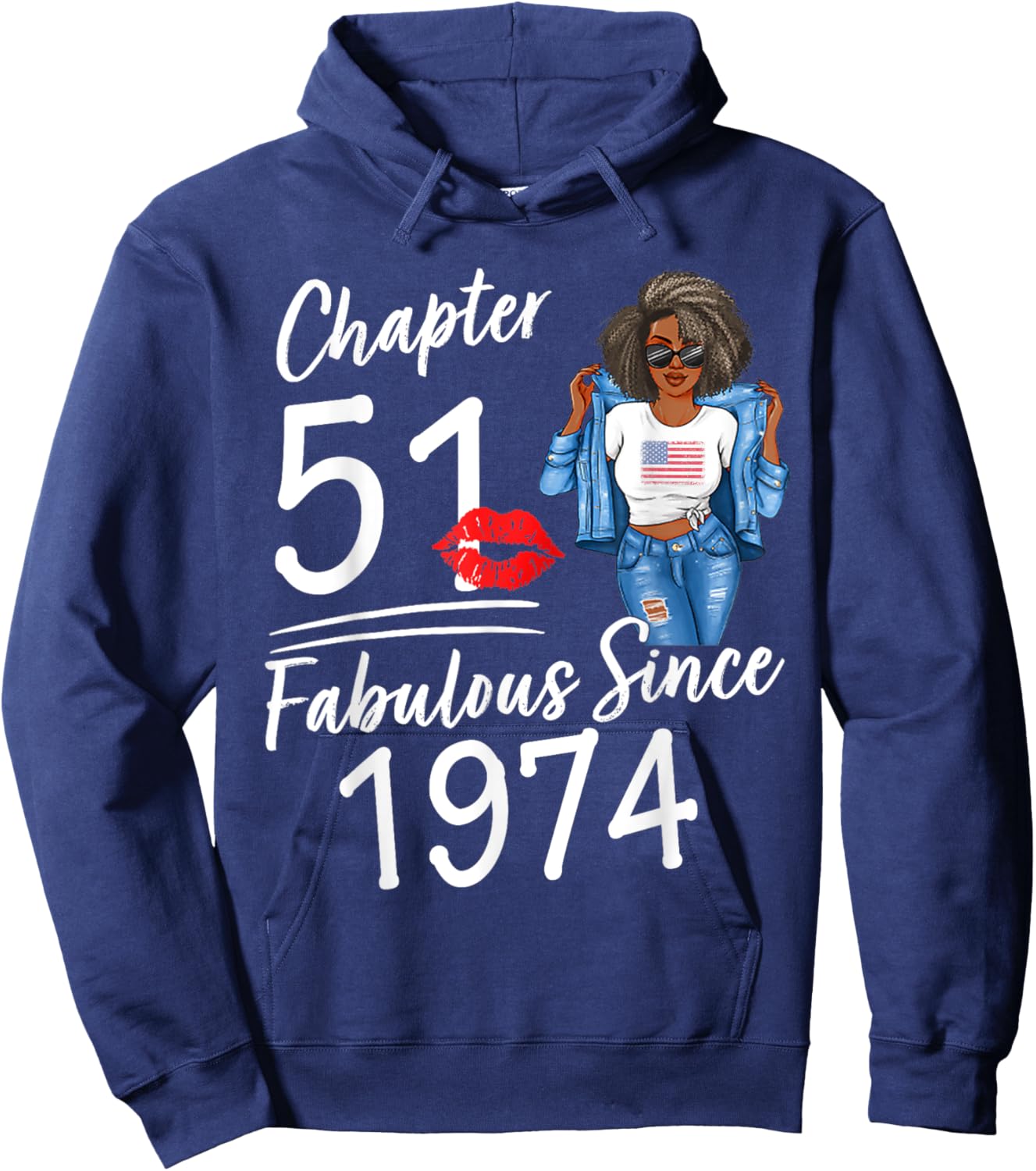 Chapter 51 Fabulous Since 1974 51st Birthday Afro Black Girl Hoodie - Hoodie | Navy