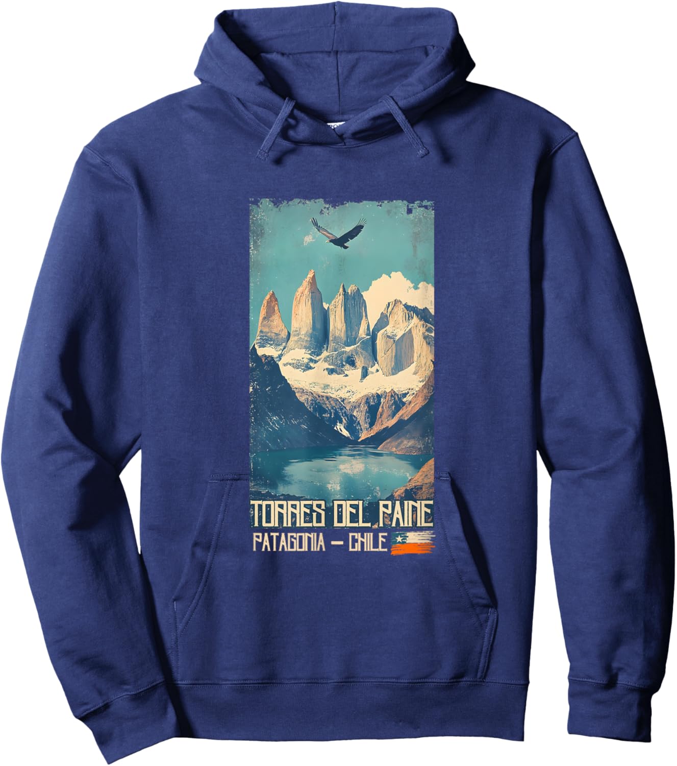 Vintage Torres del Paine National Park: Towers and Condor Hoodie - Hoodie | Navy
