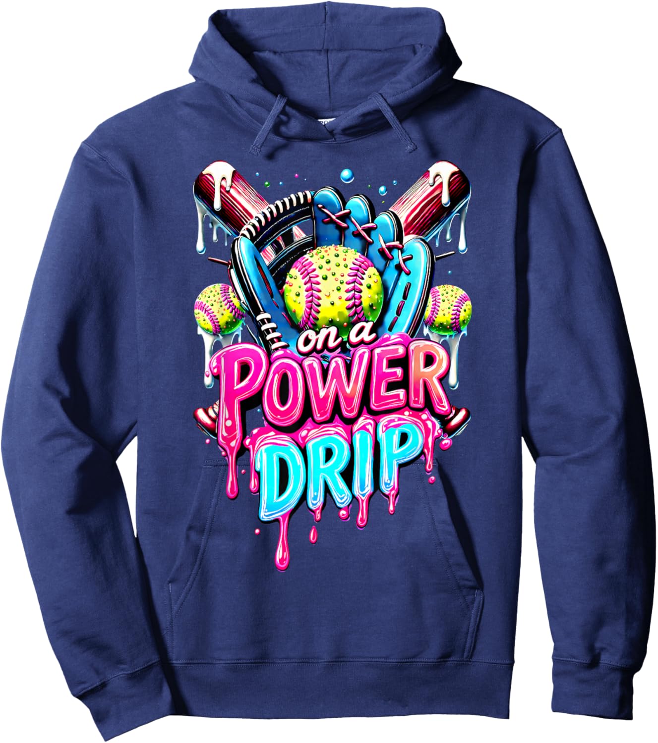 On A Power Drip Softball Ice Cream Dripping With Sprinkles Hoodie - Hoodie | Navy
