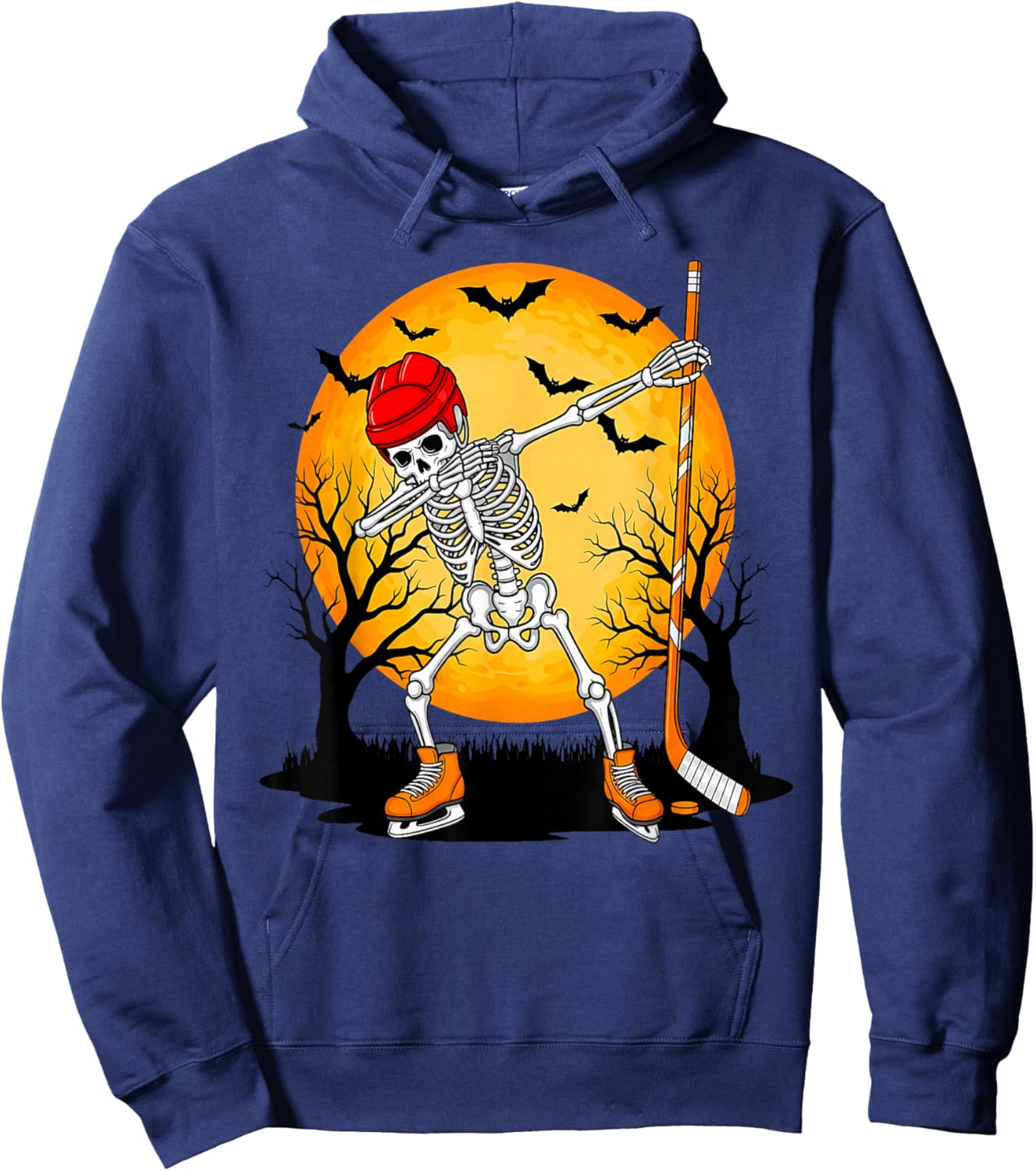 Skeleton Ice Hockey Halloween Boys Dabbing Hockey Hoodie - Hoodie | Navy