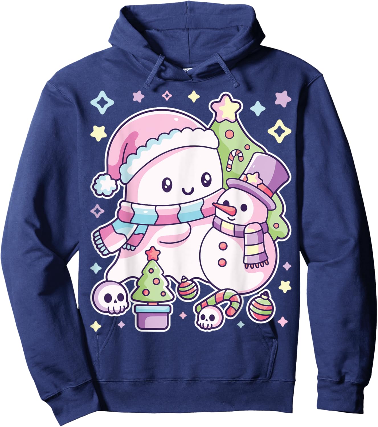 Christmas Ghost Lil Boo Xmas Girls Kids Toddler Pastel Hoodie - Hoodie | Navy