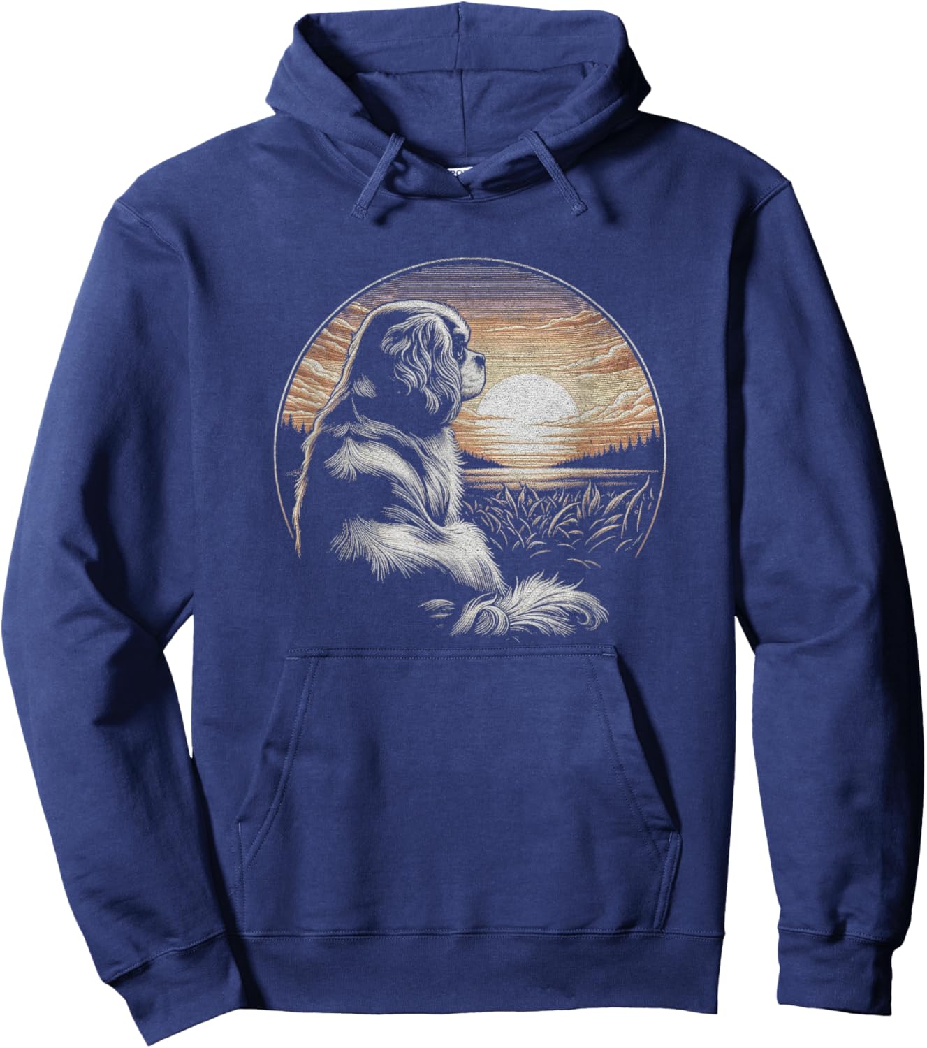 Vintage Cavalier King Charles Spaniel Retro Scene Design Hoodie - Hoodie | Navy