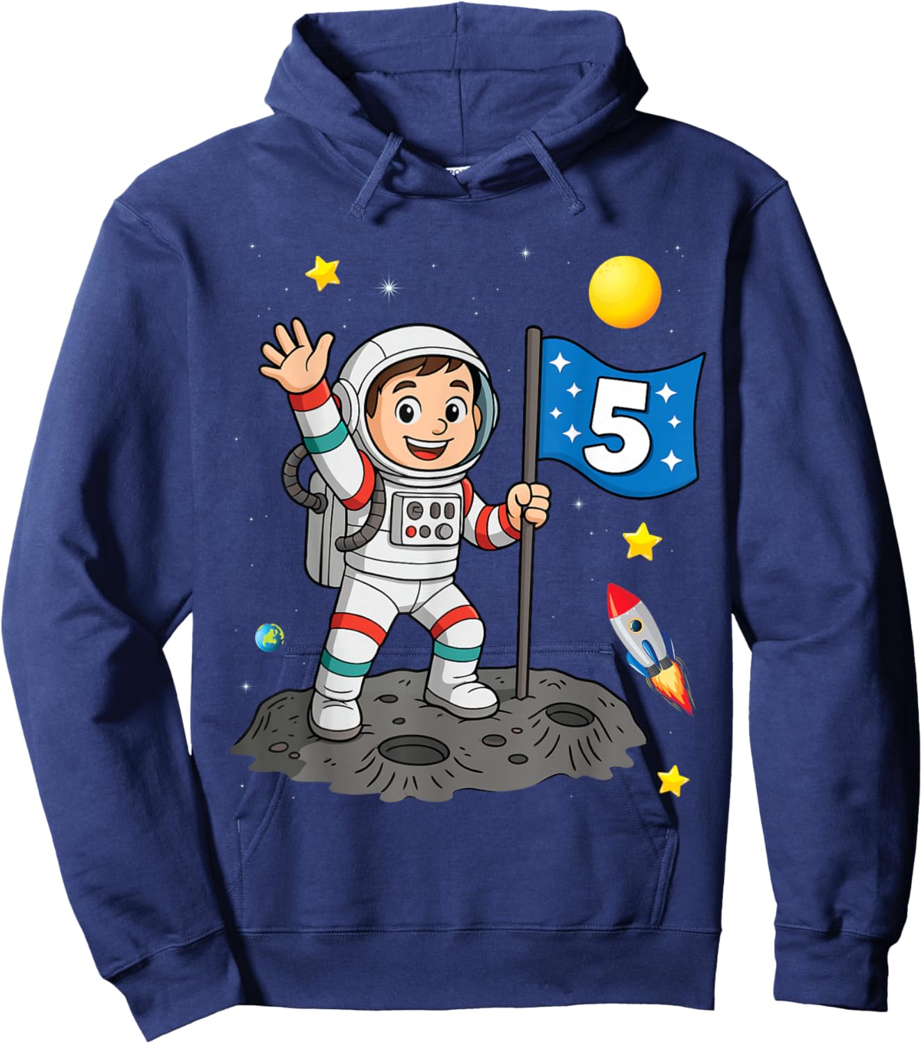 Five 5yr 5th Boys Girls Astronaut Space Birthday 5 Years Old Hoodie - Hoodie | Navy
