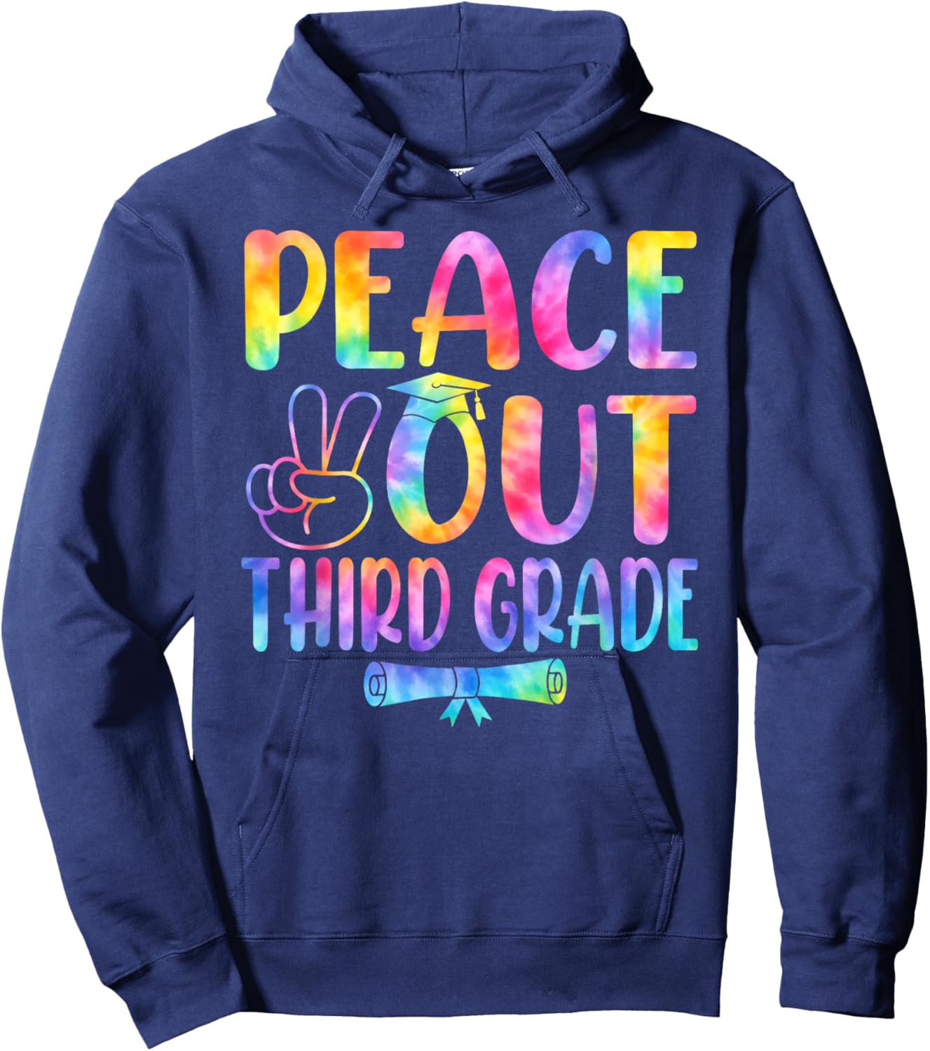 Peace Out Third Grade Tie Dye Graduation Last Day of School Hoodie - Hoodie | Navy