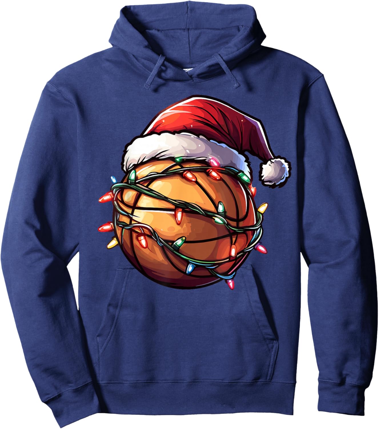 Basketball Christmas Lights Santa Hat Basketball Player Xmas Hoodie - Hoodie | Navy