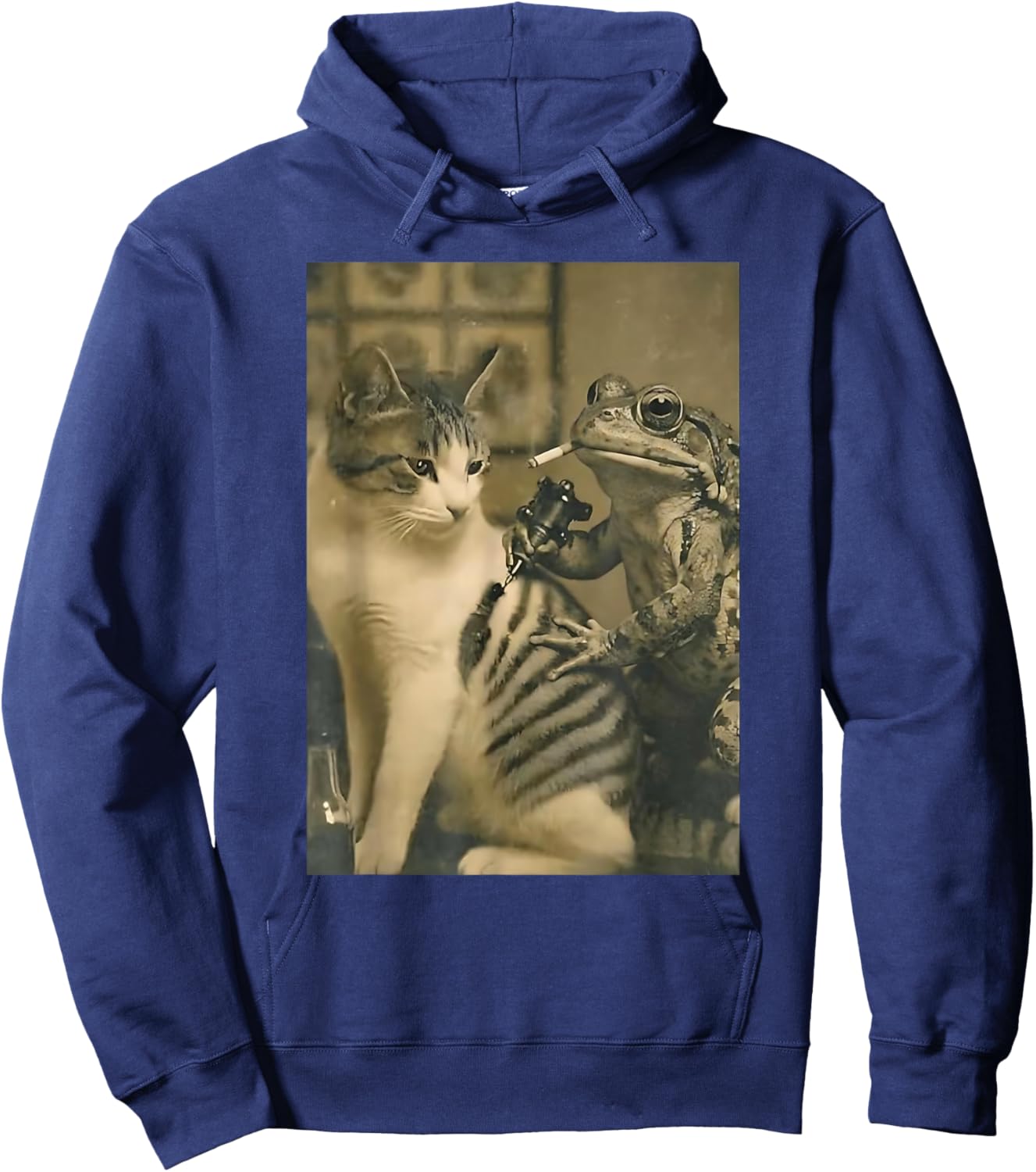 Vintage Cat Tattoo Inked Frog Artist Funny Meme Hoodie - Hoodie | Navy