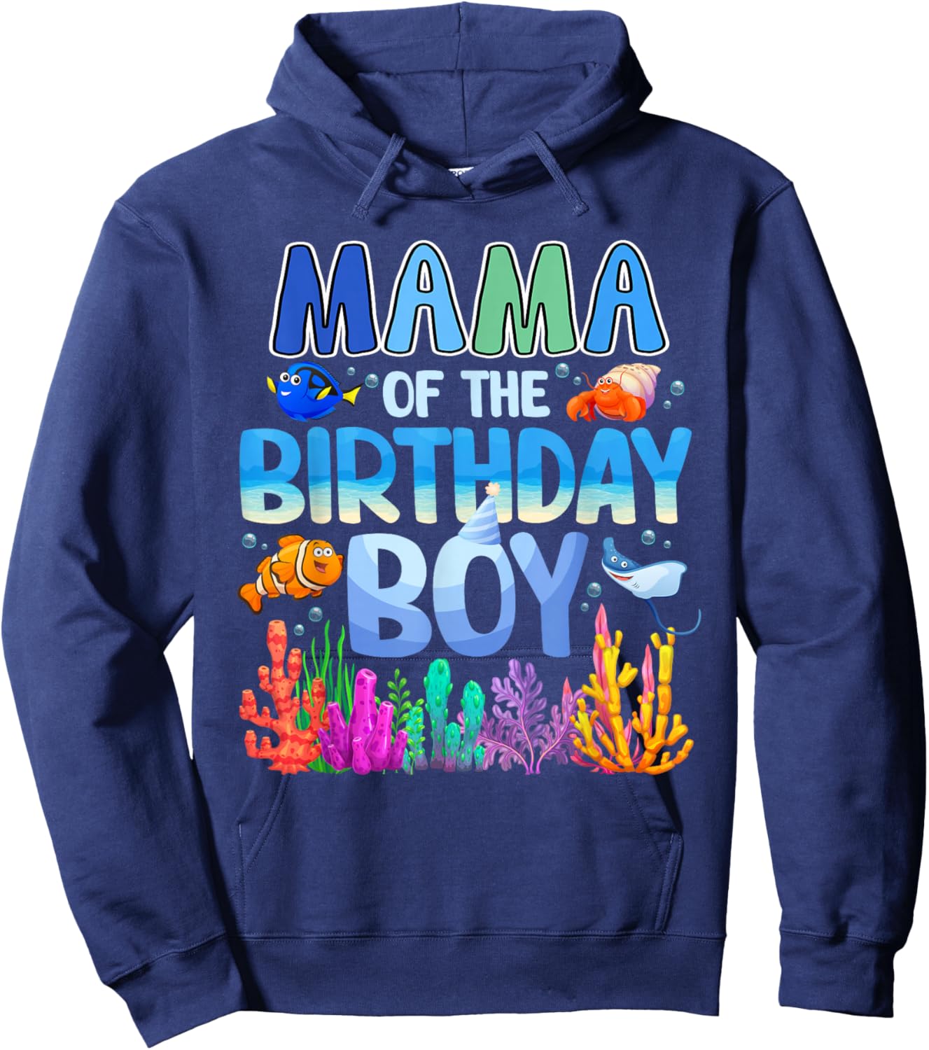 Mama of The Birthday Boy Aquarium Sea Animals Matching Hoodie - Hoodie | Navy