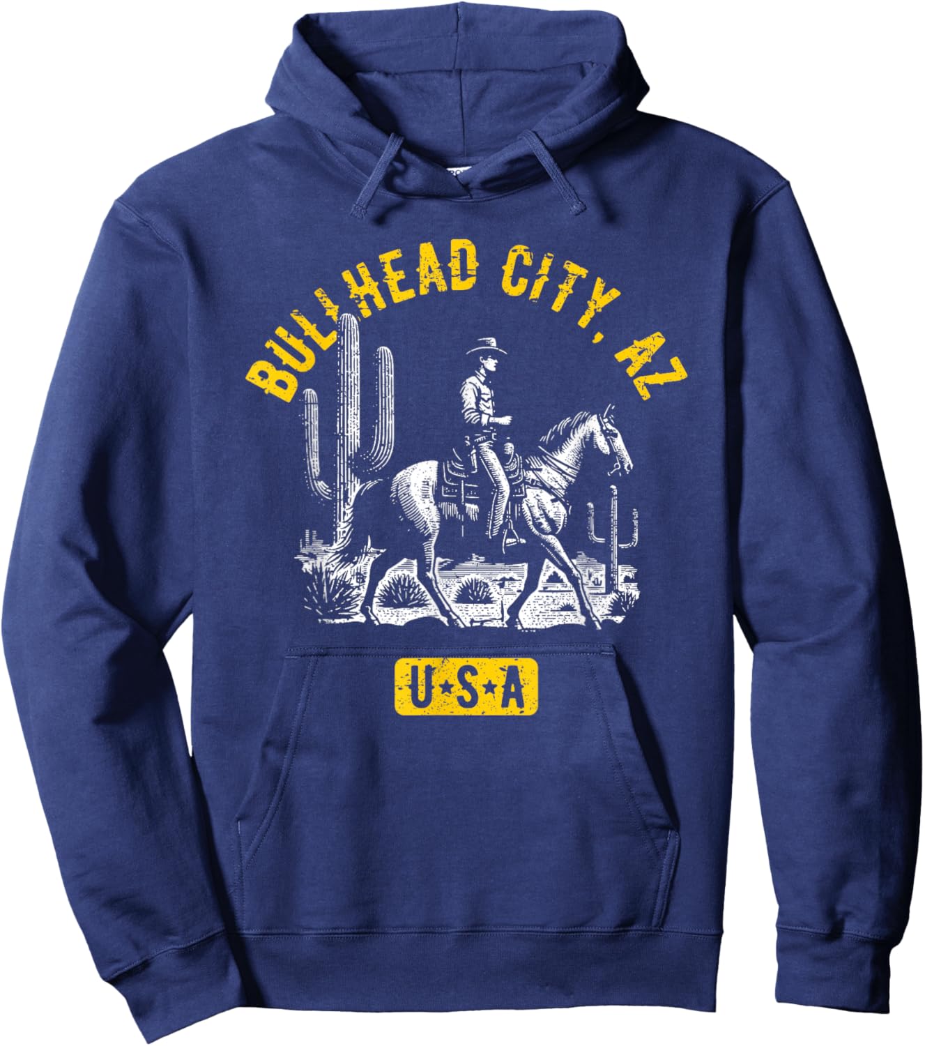 Bullhead City AZ USA Cowboy Horse Distressed Style Design Hoodie - Hoodie | Navy