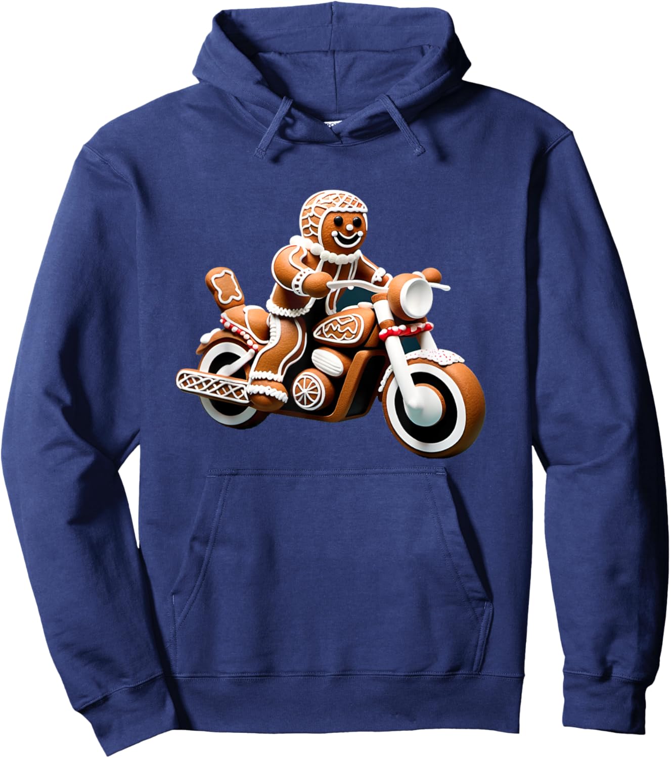 Gingerbread Man Biker Riding a Motorcycle on Christmas Hoodie - Hoodie | Navy