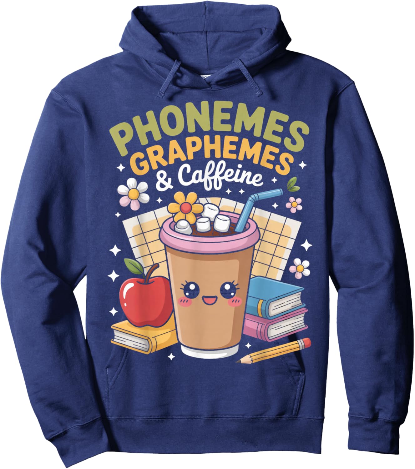 Phonemes Graphemes and Caffeine Drinking Coffee Teacher Hoodie - Hoodie | Navy