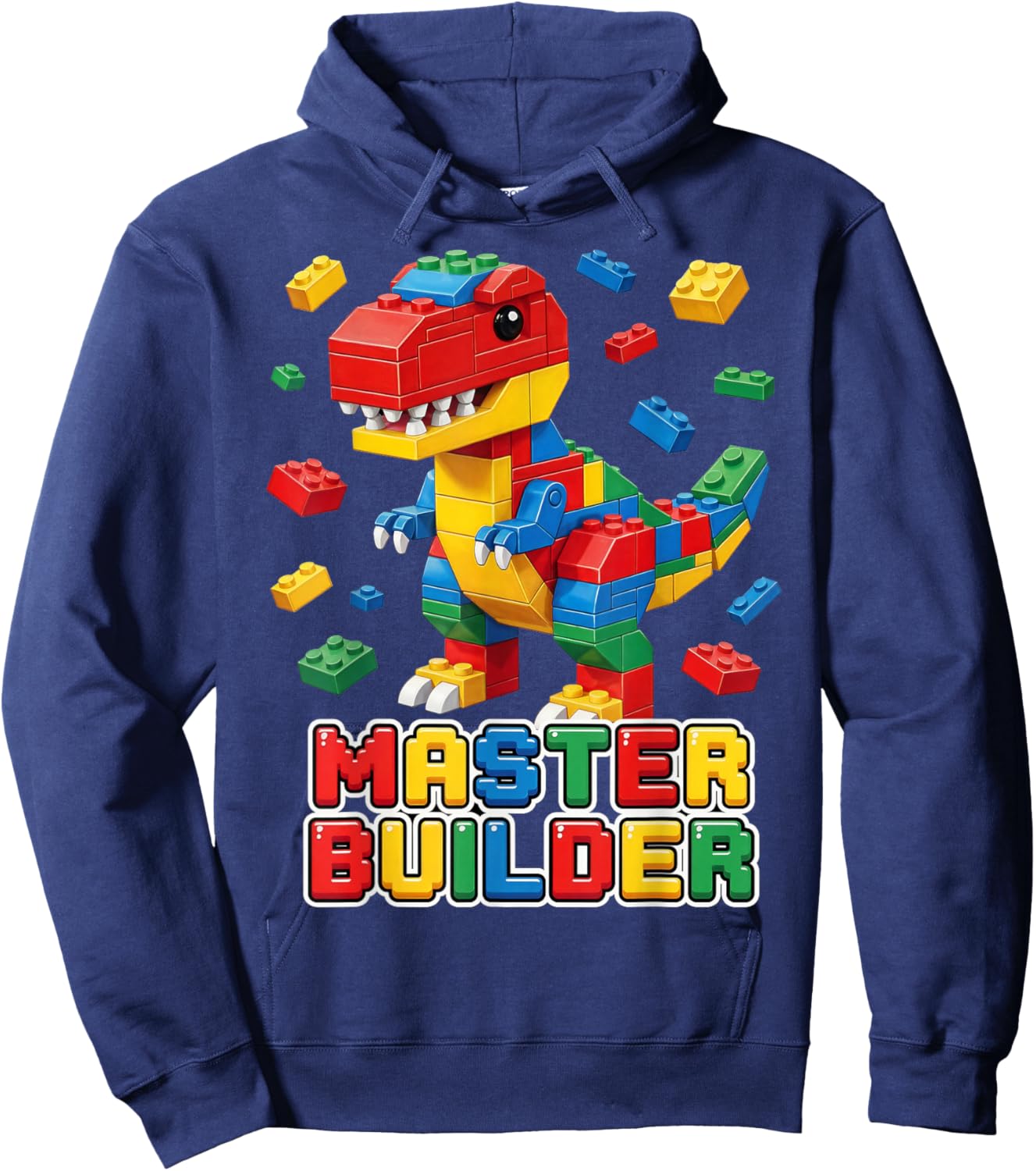 Trex Master Builder Kids Boys Building Bricks T Rex Dinosaur Hoodie - Hoodie | Navy